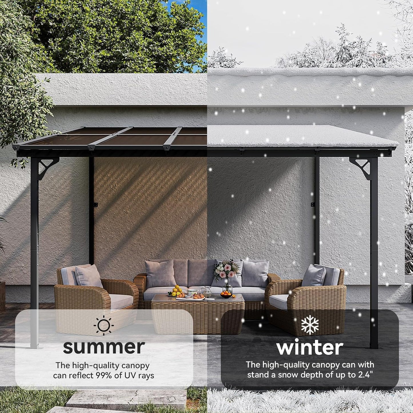 Aoxun 10' x 12' Gazebo for Patio, Gazebo Pergola with Sloped Roof, Large Wall-Mounted Heavy Duty Awnings, and LED Outdoor Waterproof Hanging Lights, for Backyard, Deck, Patio