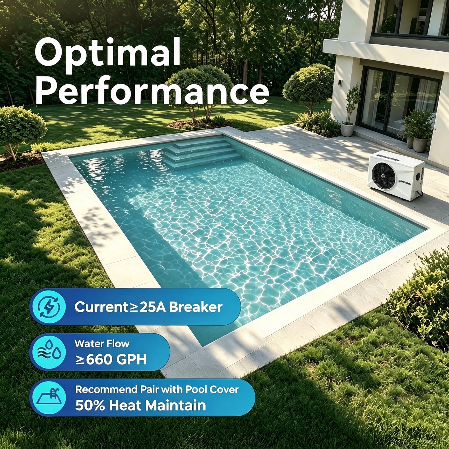 AQUASTRONG Inverter Swimming Pool Heat Pump,Pool Heater for Above Ground and Inground Pool Heating Smart WiFi Control and Cooling Pool Heater Pools Up to, 7500 Gallons