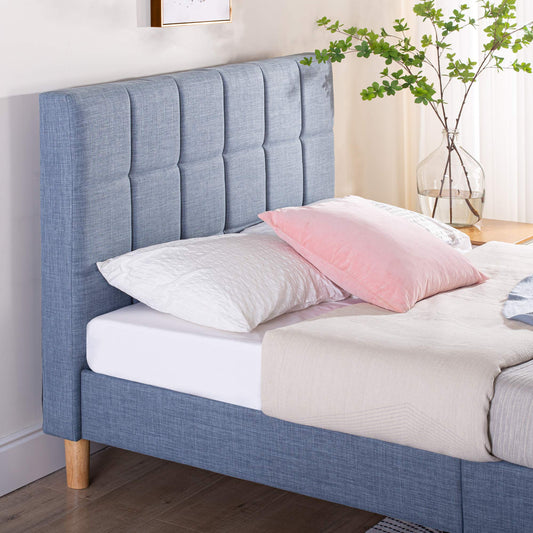 Zinus Lottie Upholstered Platform Bed Frame, Mattress Foundation, Wood Slat Support, No Box Spring Needed, Easy Assembly, Blue Slate, Full