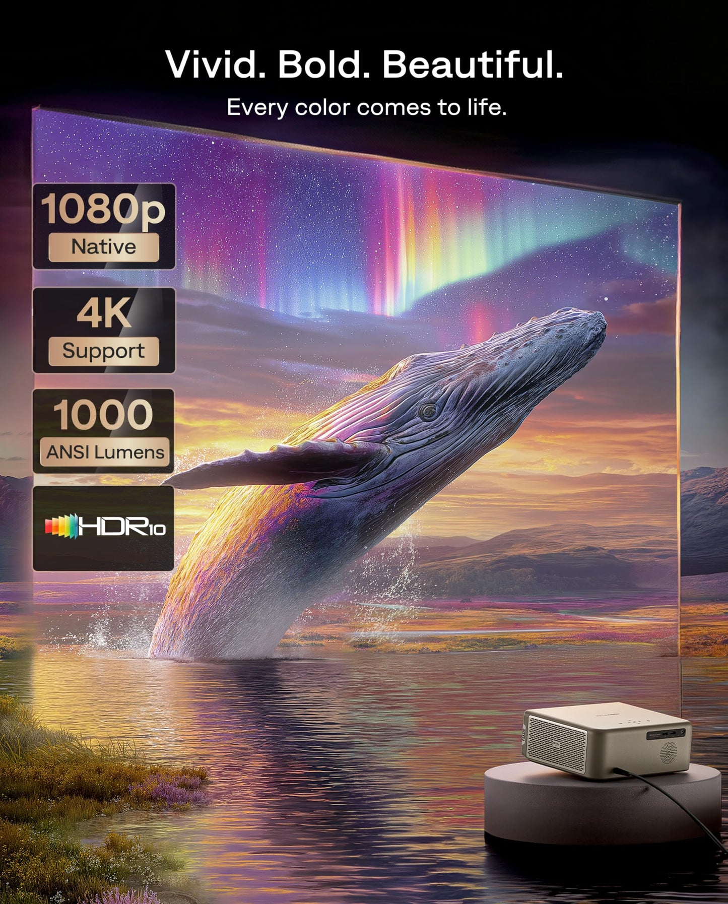 Aurzen EAZZE D1 MAX Google TV Smart Projector 4K Supported, Ultra-Bright 1000 ANSI Lumens, MEMC Tech, Fully Automatics, 20W DoIby Audio, Home Theater Movie Projector for Backyard Soccer Watch Party