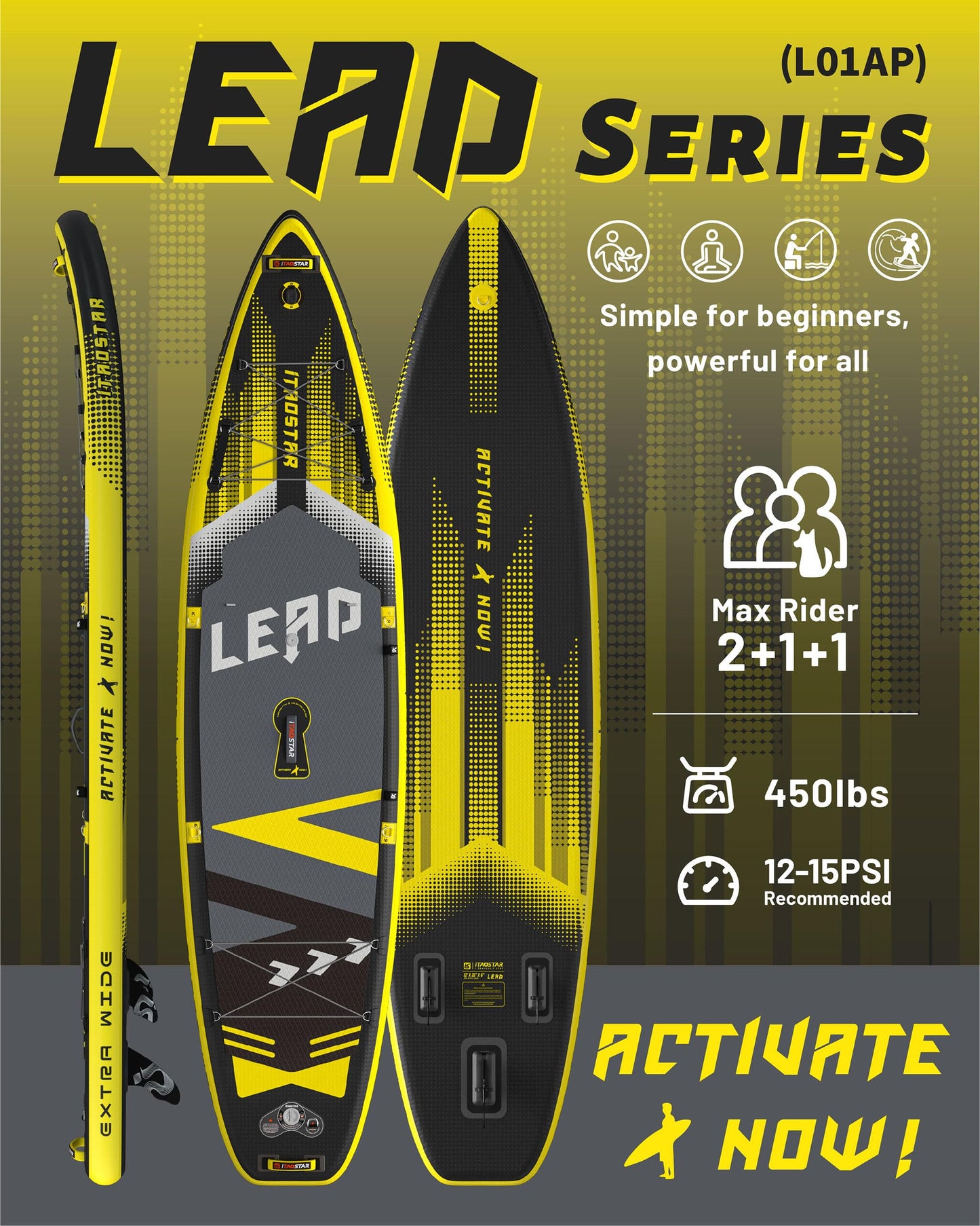 iTAOSTAR Lead 12' × 35" Inflatable Stand Up Paddle Board with Seat, Extra Wide SUP Board with 5 Fins Stable Design for Familly, Youth, All Skill Levels, Lakes, Oceans & Fishing