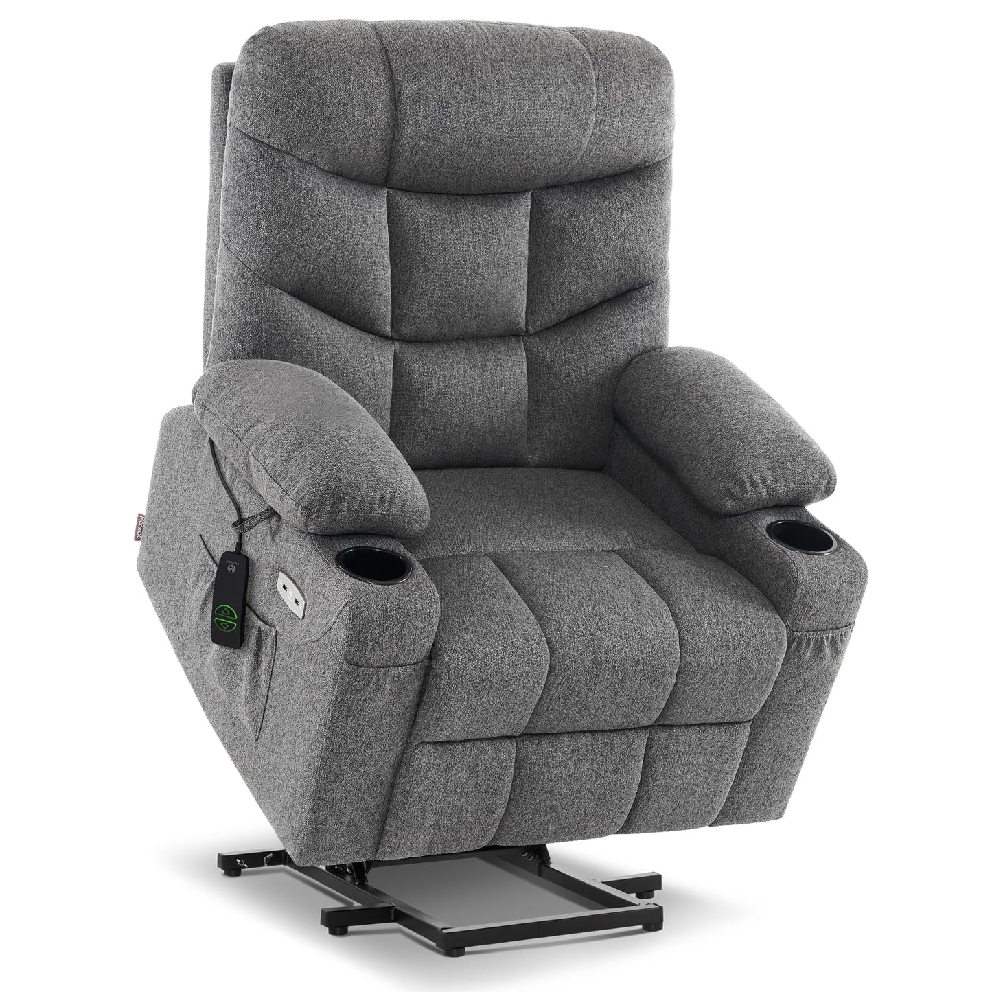 MCombo Power Lift Recliner Chair for Elderly, Electric Lift Chair with Extended Footrest, USB Ports, Cup Holders, Fabric 7287 (Dark Gray, Medium)