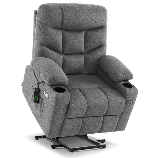MCombo Power Lift Recliner Chair for Elderly, Electric Lift Chair with Extended Footrest, USB Ports, Cup Holders, Fabric 7287 (Dark Gray, Medium)