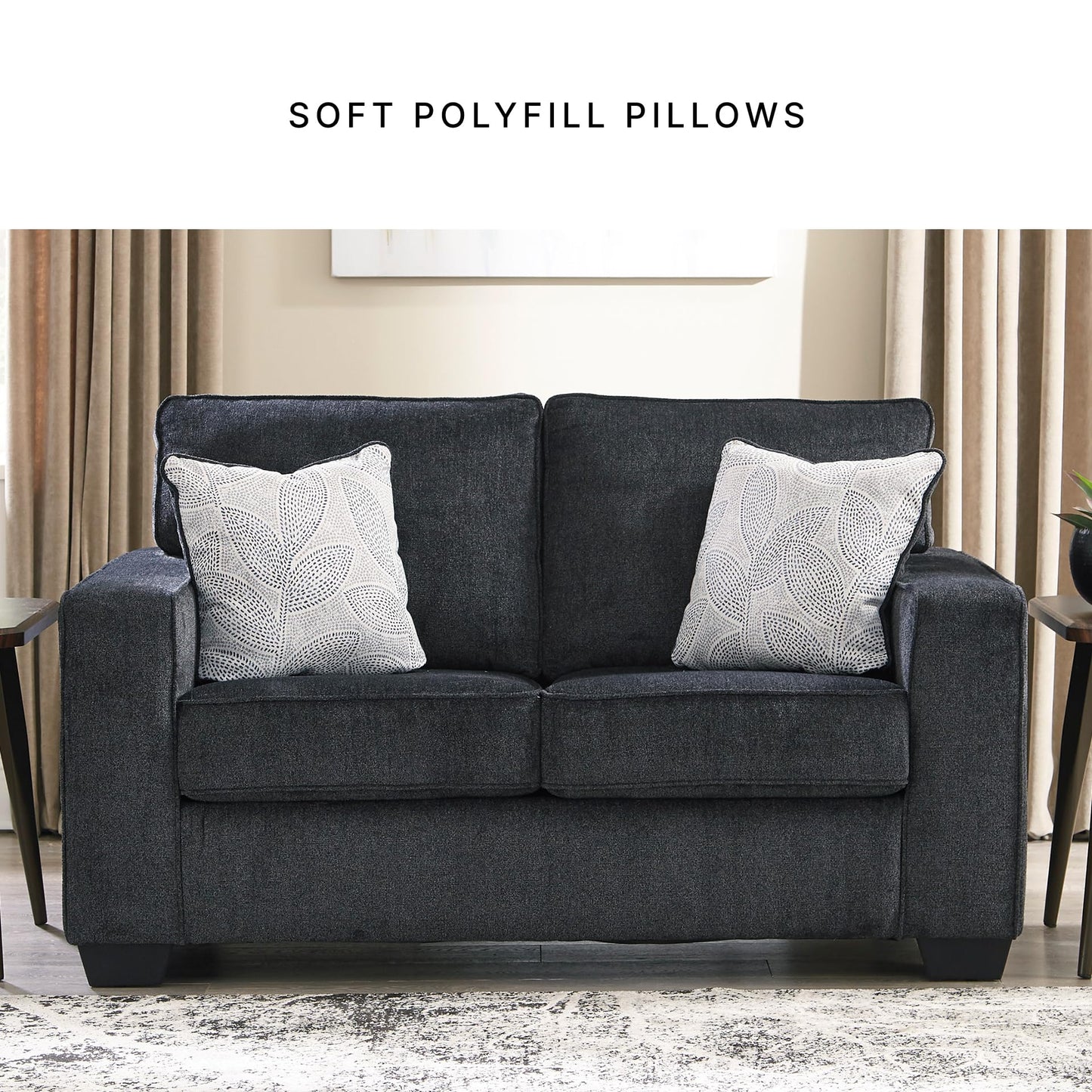Signature Design by Ashley Altari Modern Loveseat with 2 Accent Pillows, Dark Gray