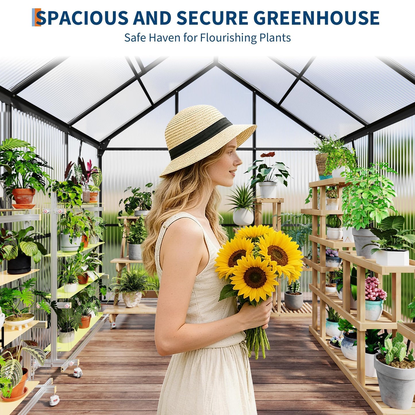 IDEALHOUSE 6x6 ft Polycarbonate Greenhouse with Adjustable Roof Vent, Walk-in Greenhouse for Outdoor Garden Backyard, Heavy Duty Aluminum Frame, 720g/M² PC Panels, Black