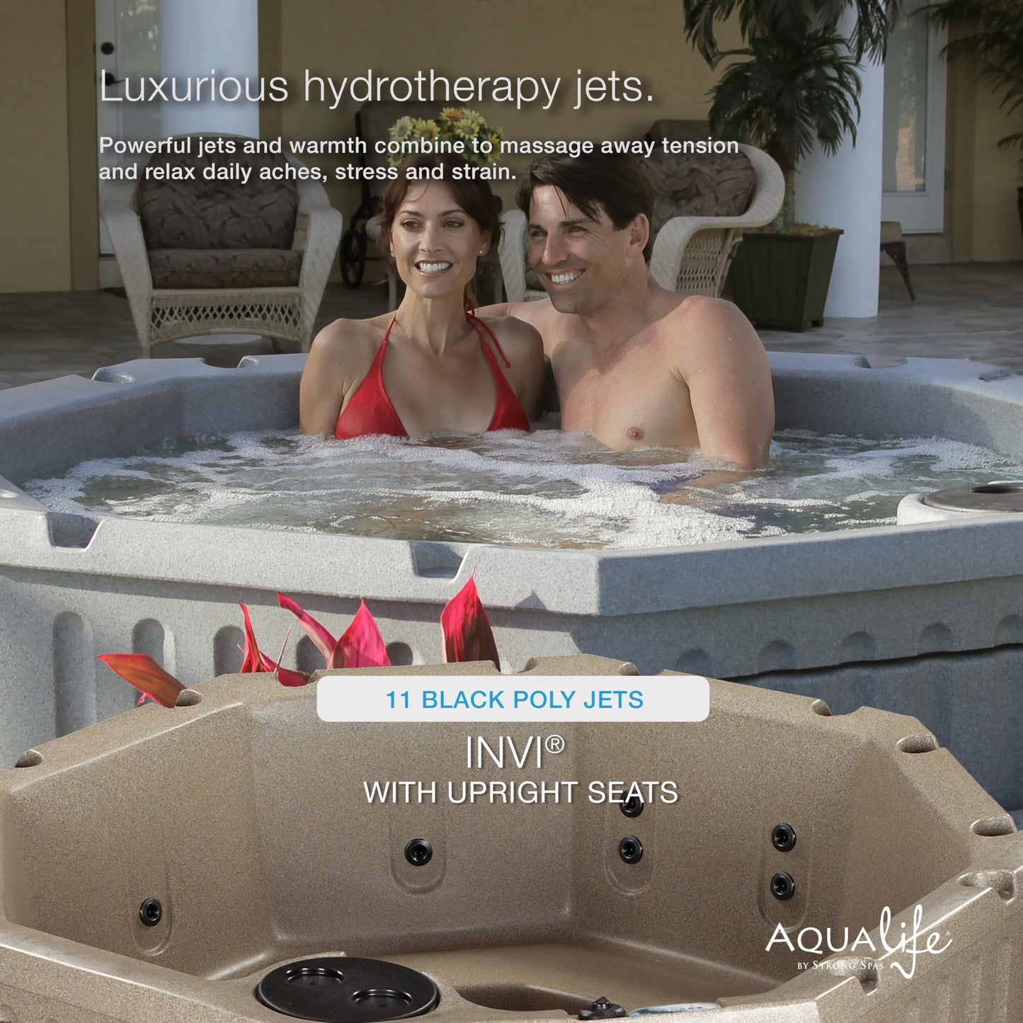 Aqualife by Strong Spas Invi 5 Person Rigid Resin Hot Tub Spa, 11 Jets, 2BHP 2-Speed Pump, Stainless Steel Heater, 120V Plug & Play, Full Foam Insulation, 4 Season Outdoor, LED, Cover and Filter