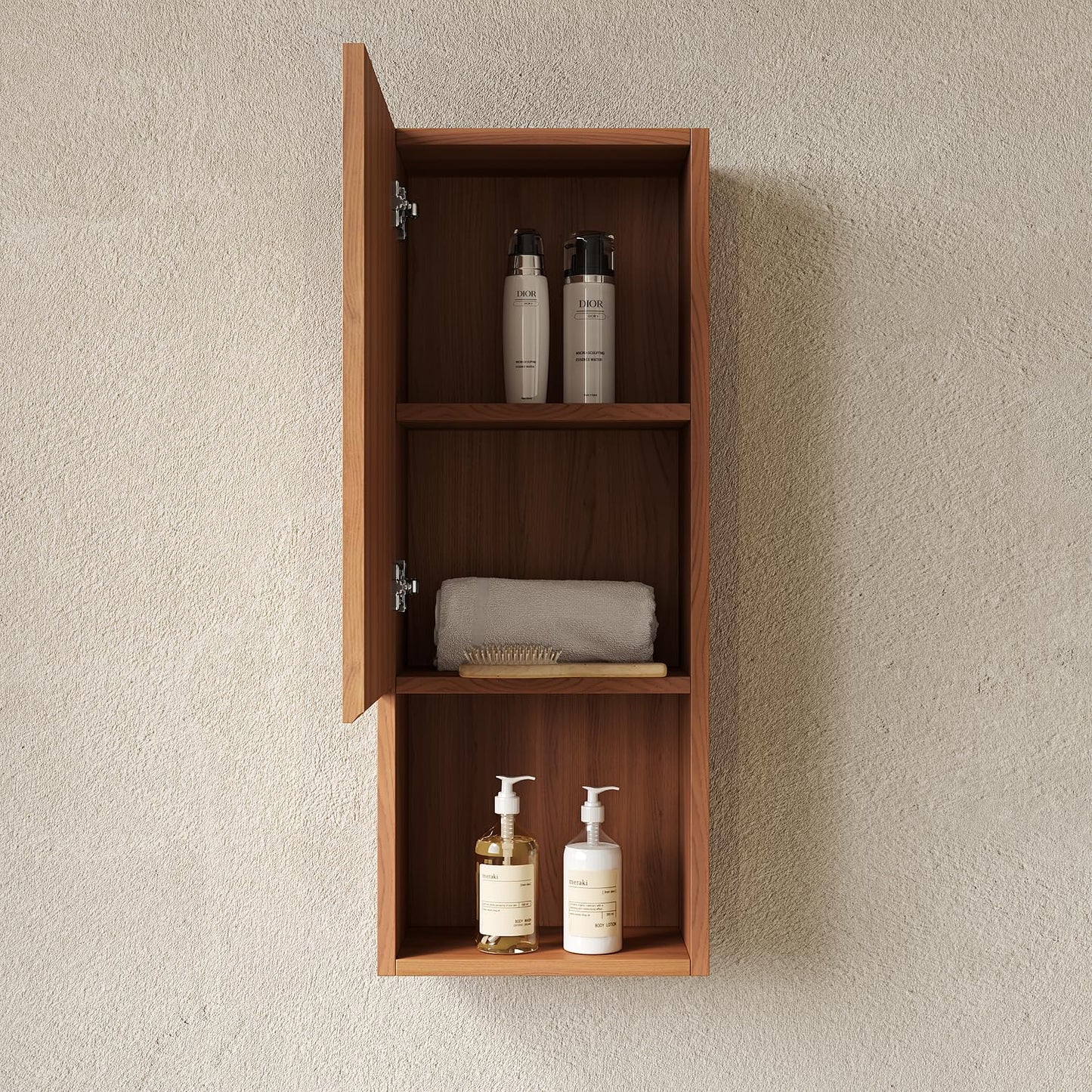KEIKI Bathroom Wall Cabinet, Premium Wood Medicine Cabinet with Soft-Close Doors and Open Shelf, Narrow Storage Cabinet for Bathroom Kitchen Laundry Room, Brown Oak