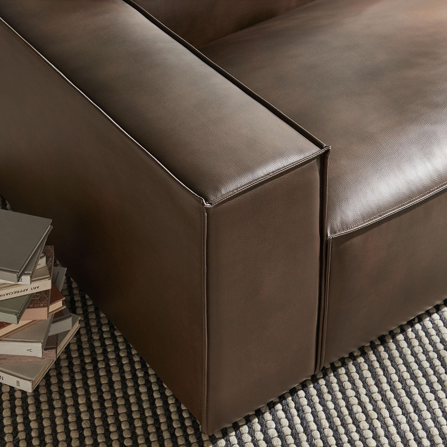 Modway Restore Left-Facing Faux Leather Modular Lounge Chair in Espresso - Living Room Vegan Leather Upholstered Single-Arm Accent Armchair for Sectional Sofa