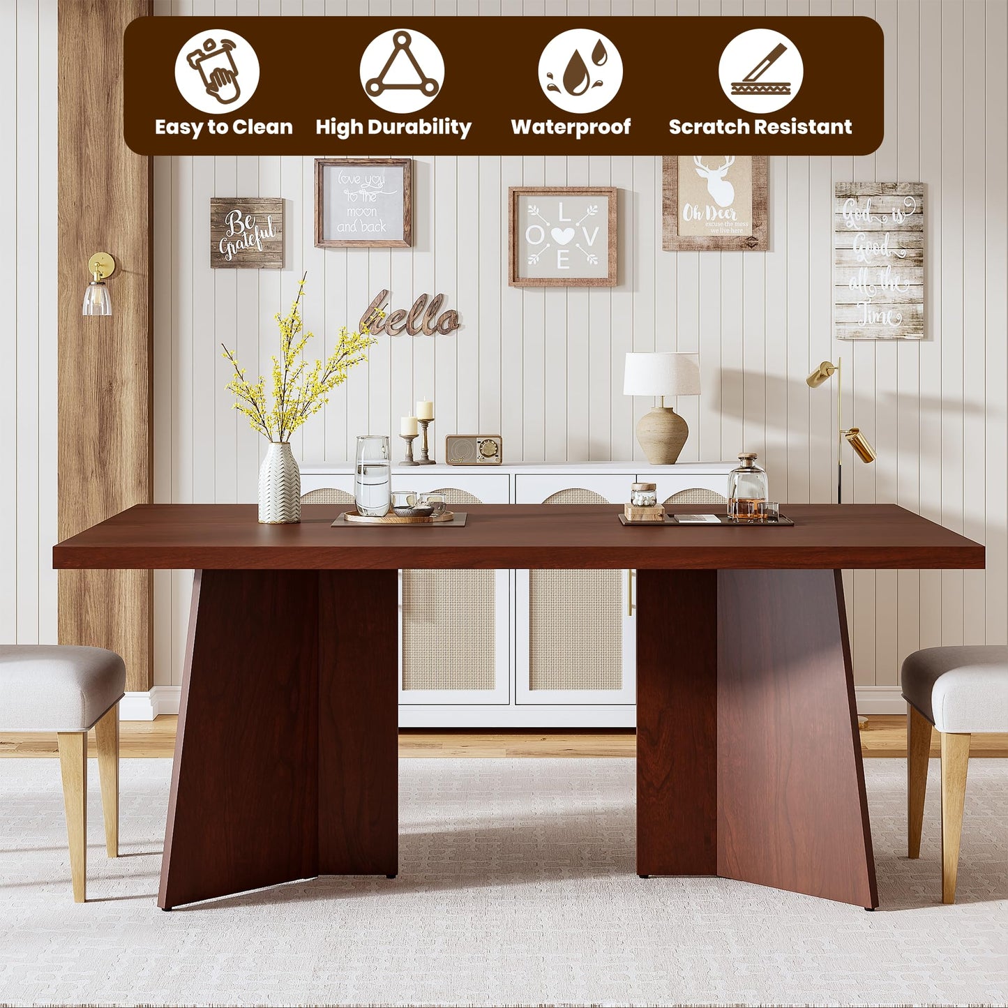 GarveeHome Dining Table for 6-8 People - 63" Modern Long Kitchen Table with Large Tabletop & Heavy Duty Pedestal Legs, Dinner Table for Kitchen, Conference Room, Home, Walnut