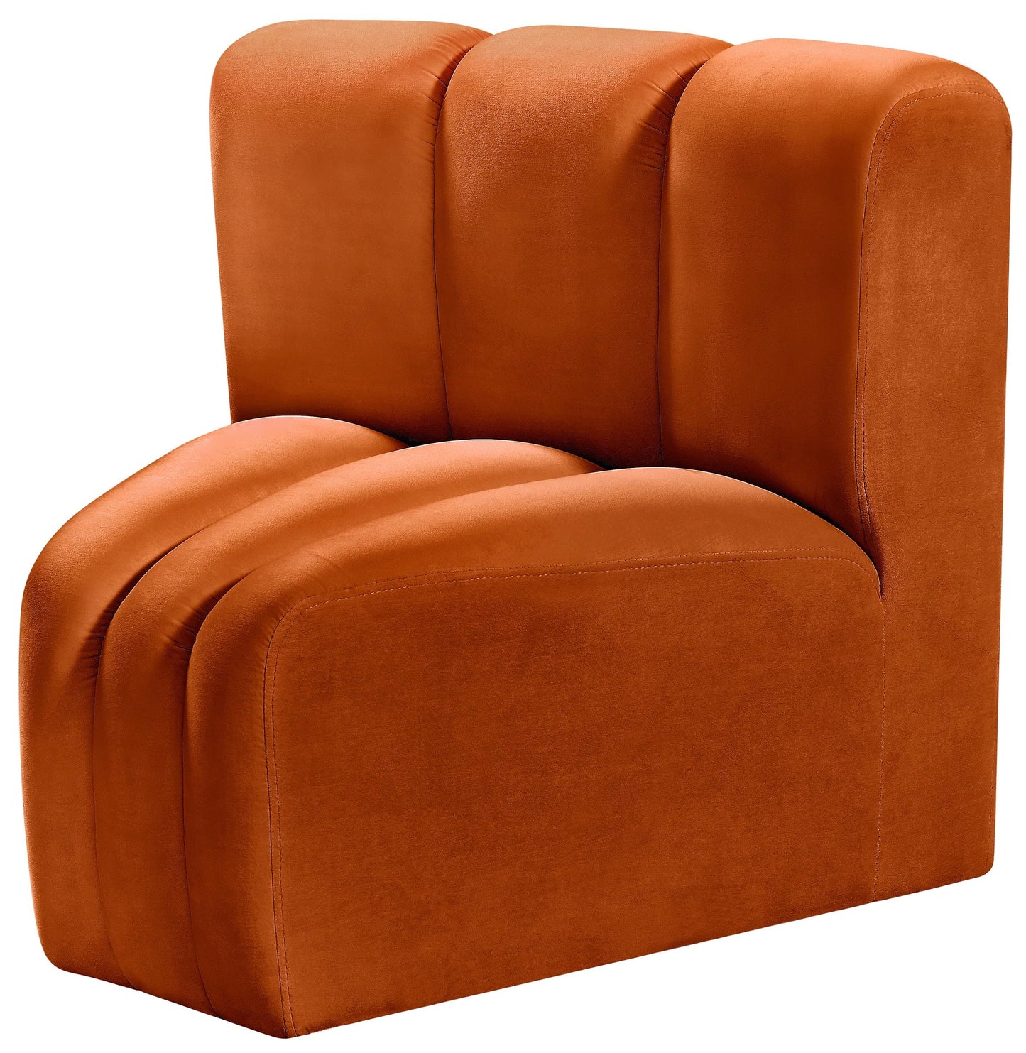 Meridian Furniture 103Cognac-CC Arc Collection Modern | Contemporary Curved Corner with Soft Cognac Velvet, Channel Tufting, Modular for Limitless Configurations, 33" W x 31" D x 30" H, Cognac