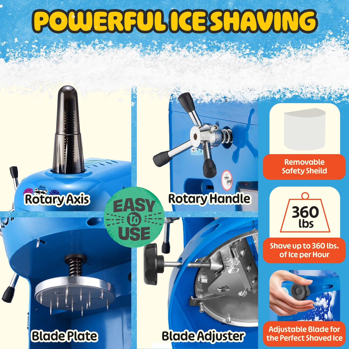 Shaved Ice Machine - 360lbs/hour 250W Electric Ice Shaver and Snow Cone Machine with Durable Stainless Steel Blades - Snow Cub Slushie Maker for Home, Bar, or Restaurant by Great Northern Popcorn
