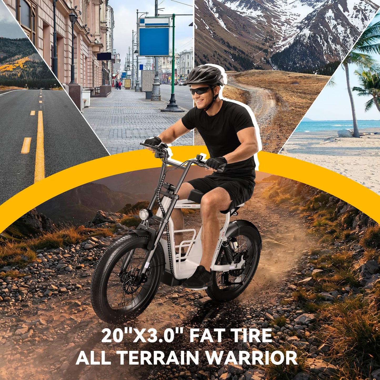 Caroma Electric Scooter for Adults with Seat Peak 1000W, 20" All-Terrain Fat Tire Electric Bike,Dual Shock Absorbing, 25 Miles & 20MPH Top Speed E-Scooter with Basket for Pet&Cargo,White