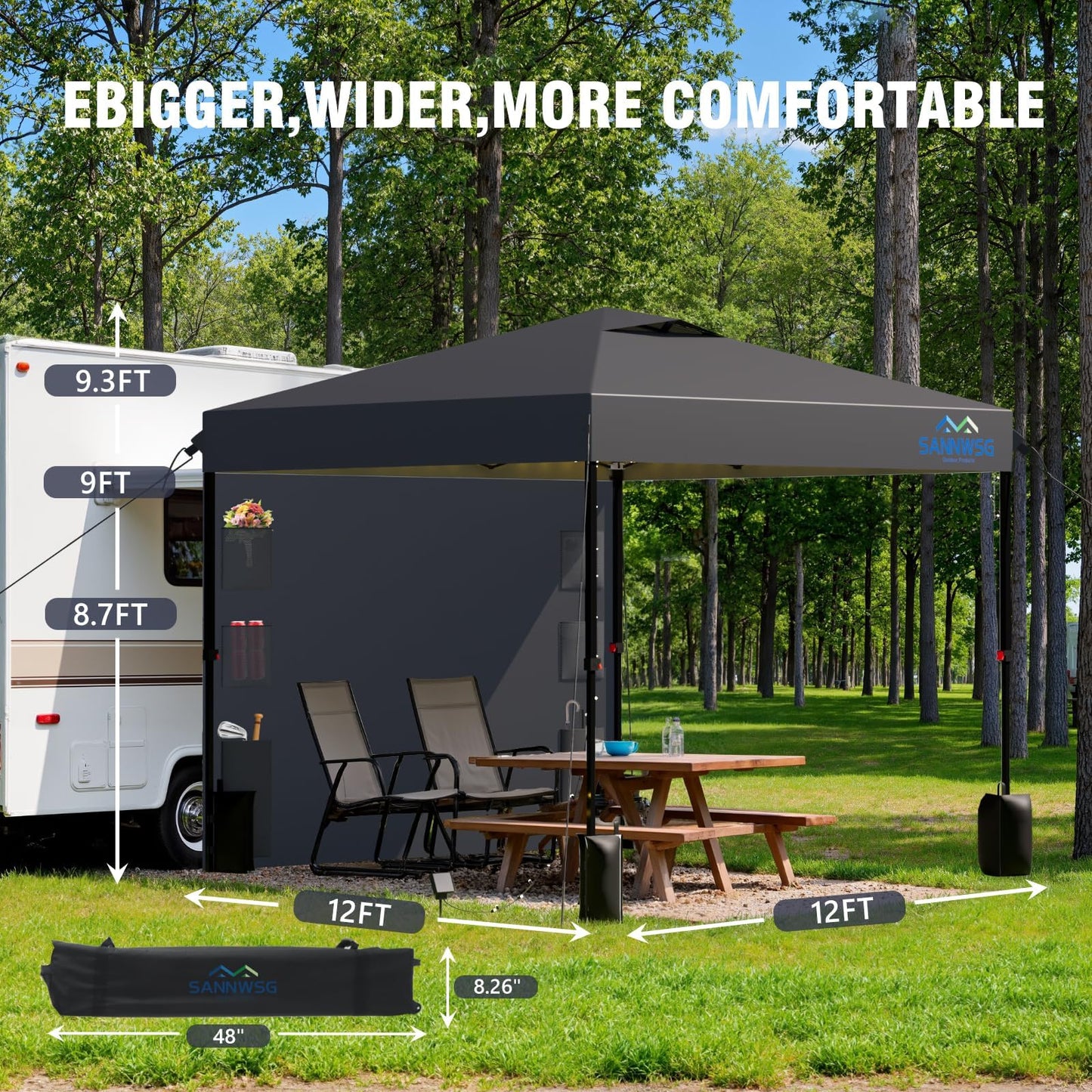12X12 Pop Up Canopy Tent,Removable Pockets Sidewall for Extra Storage,Easy Up Canopy,Heavy Duty One Person Set Up Event Tent,Grey