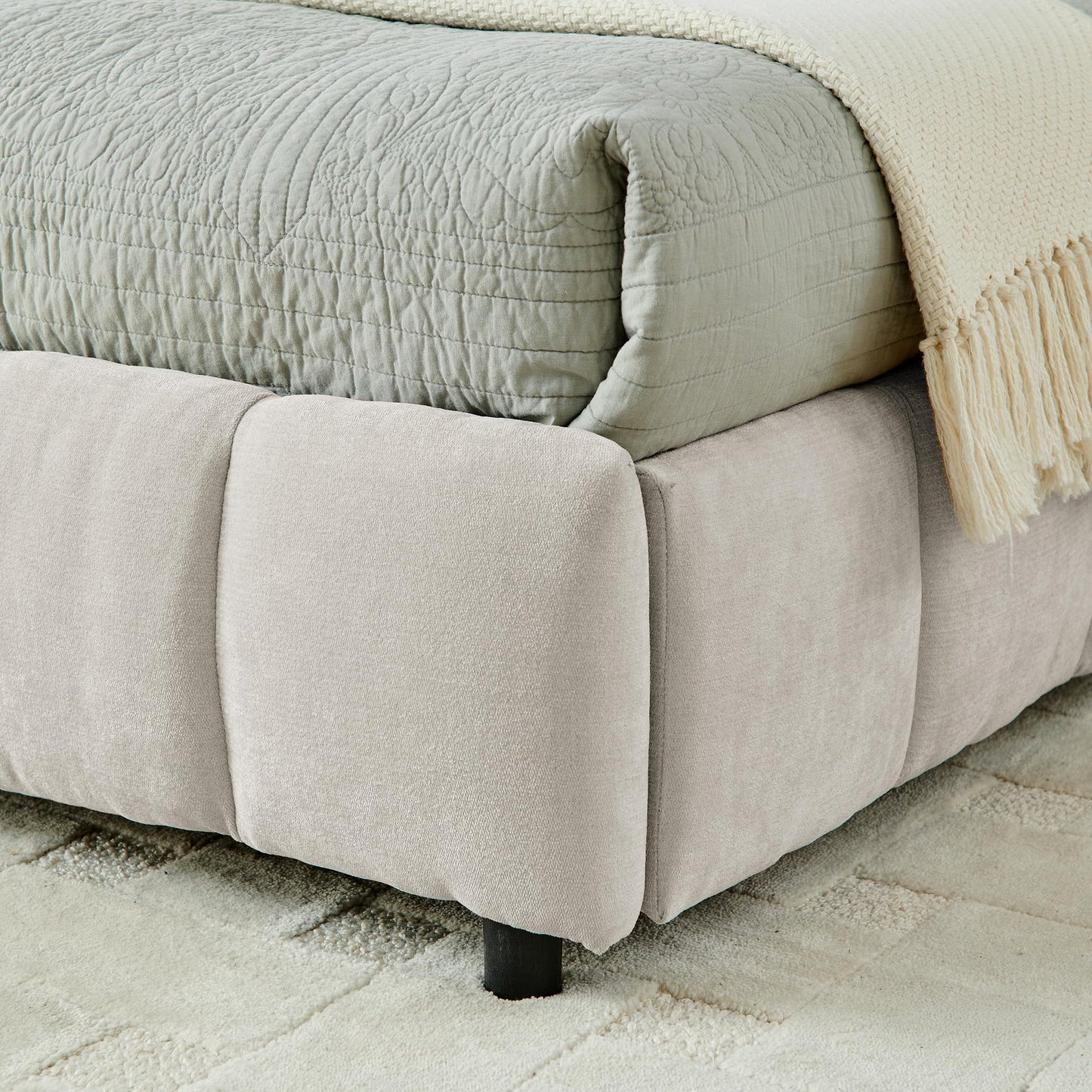 Ball & Cast King Size Upholstered Bed Frame with 4 Drawers and Headboard, Chenille Platform Storage Bedframe, Wooden Slats Support, No Box Spring Needed,Beige