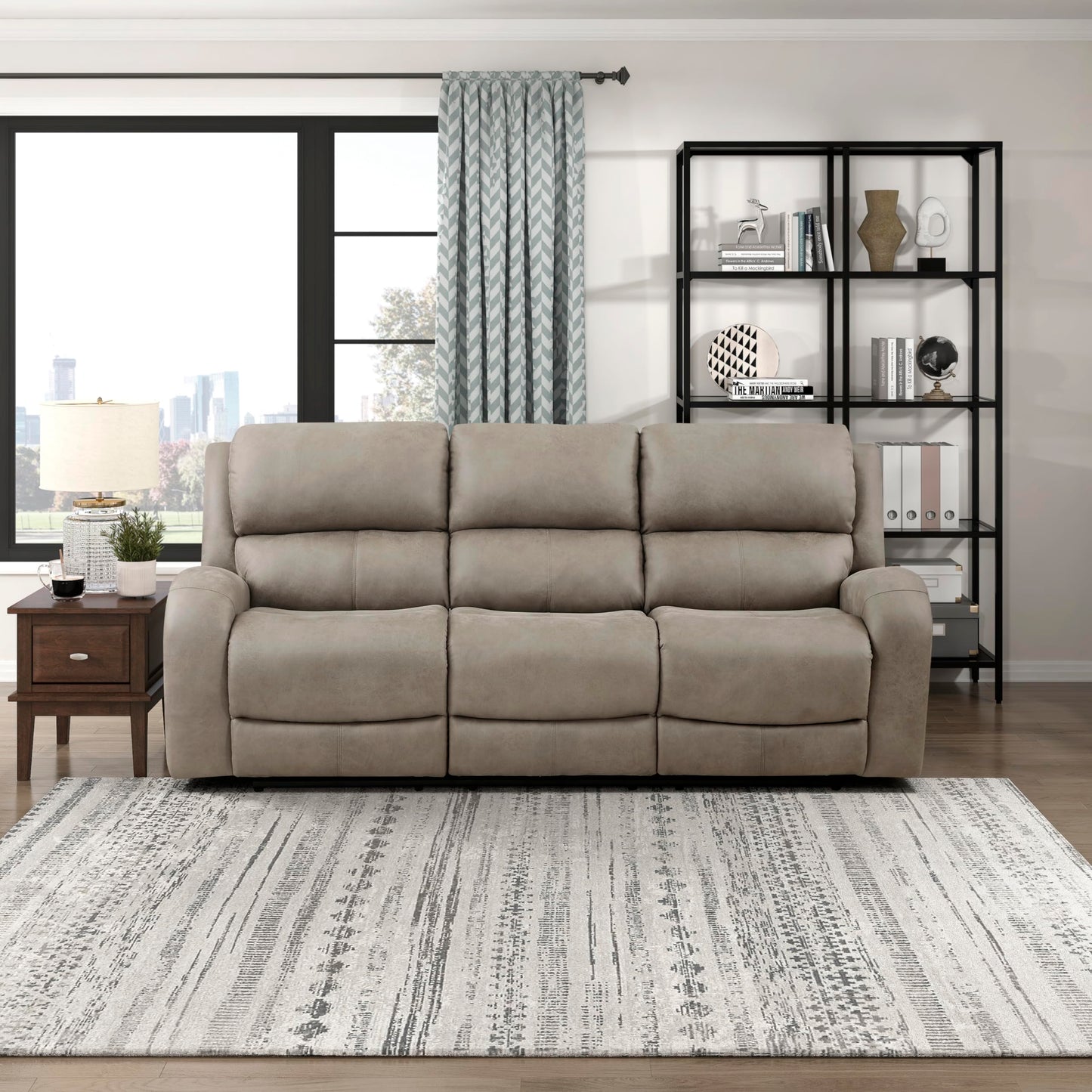 Lexicon Manual Double Reclining Sofa, Polished Microfiber Manual Wall Hugger Sofa Recliner for Living Room, Home Theater Seating, Track Arm, Stitching Cushion, Padded Foam Seat Cushion, Brown