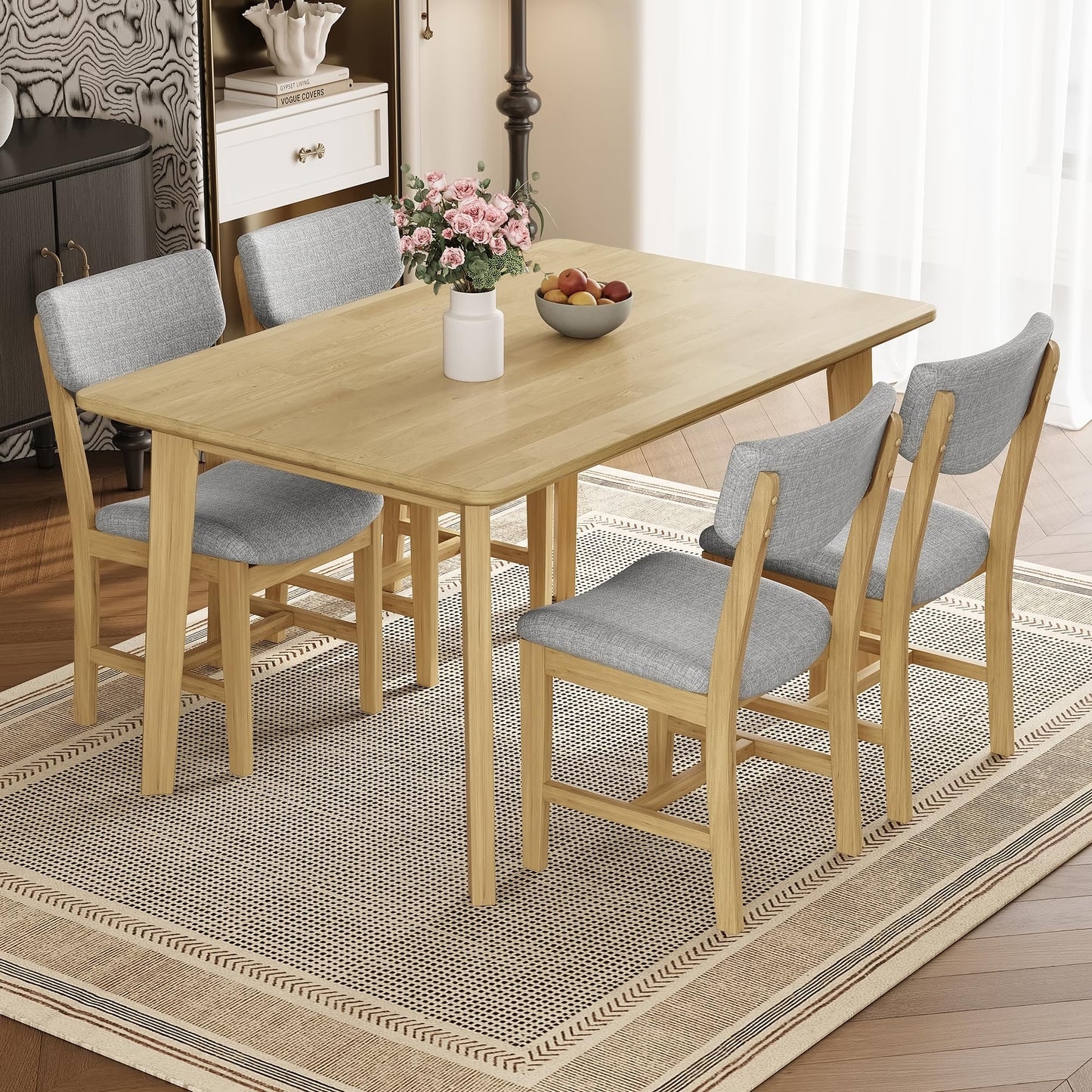 Merax Farmhouse 47" Rectangular Dining Table, Solid Wood Kitchen Table Fits up to 4, Easy Assemble, Natural