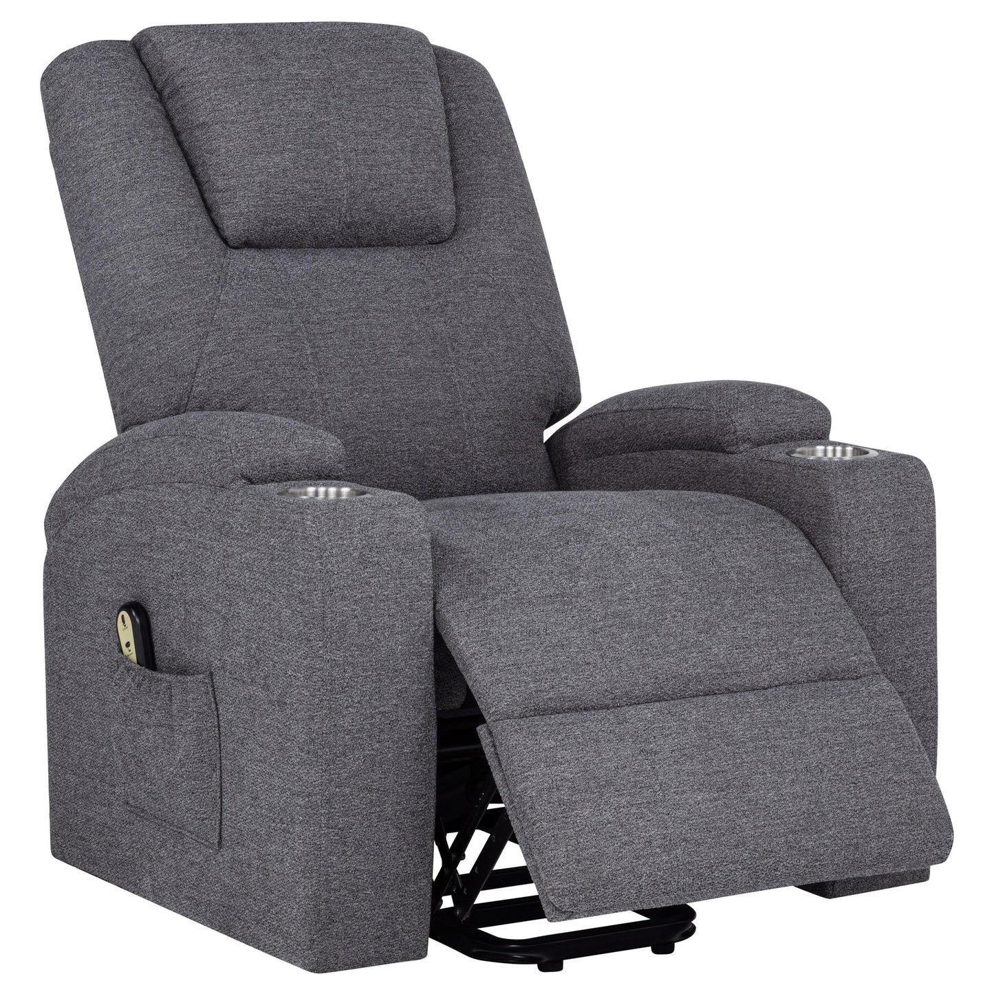 Coaster Home Furnishings - Louie - Power Lift Massage Recliner with Pocket Coil Seat, Pillow-Top Arms, Transitional Style, Dual Cup Holders and Side Storage Pockets - Living Room - Dark Grey - 610453P
