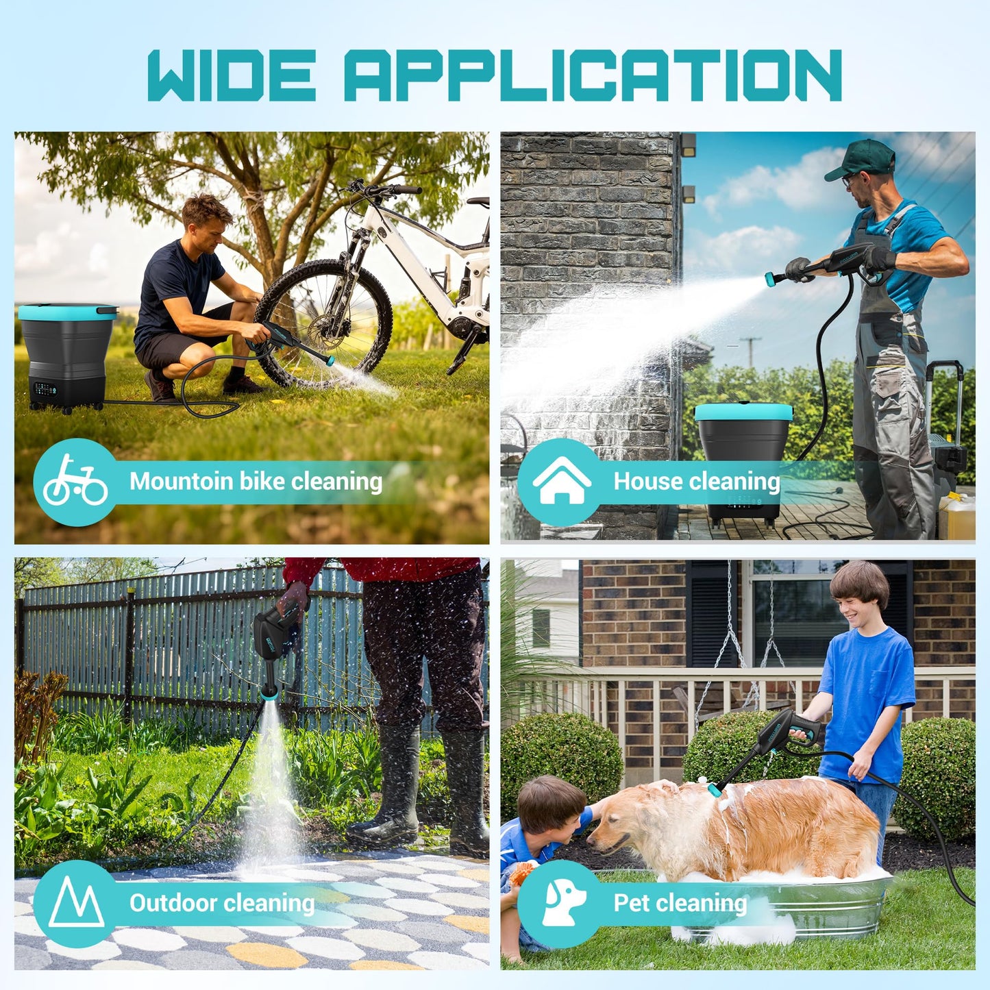 Cordless Washer,Foldable Washer with 2x5.0Ah Battery, 4 Adjustable Model, 4.5Gal Tank 10FT Hose, 6-in-1 Nozzle for Car Washer,Patio,Camping