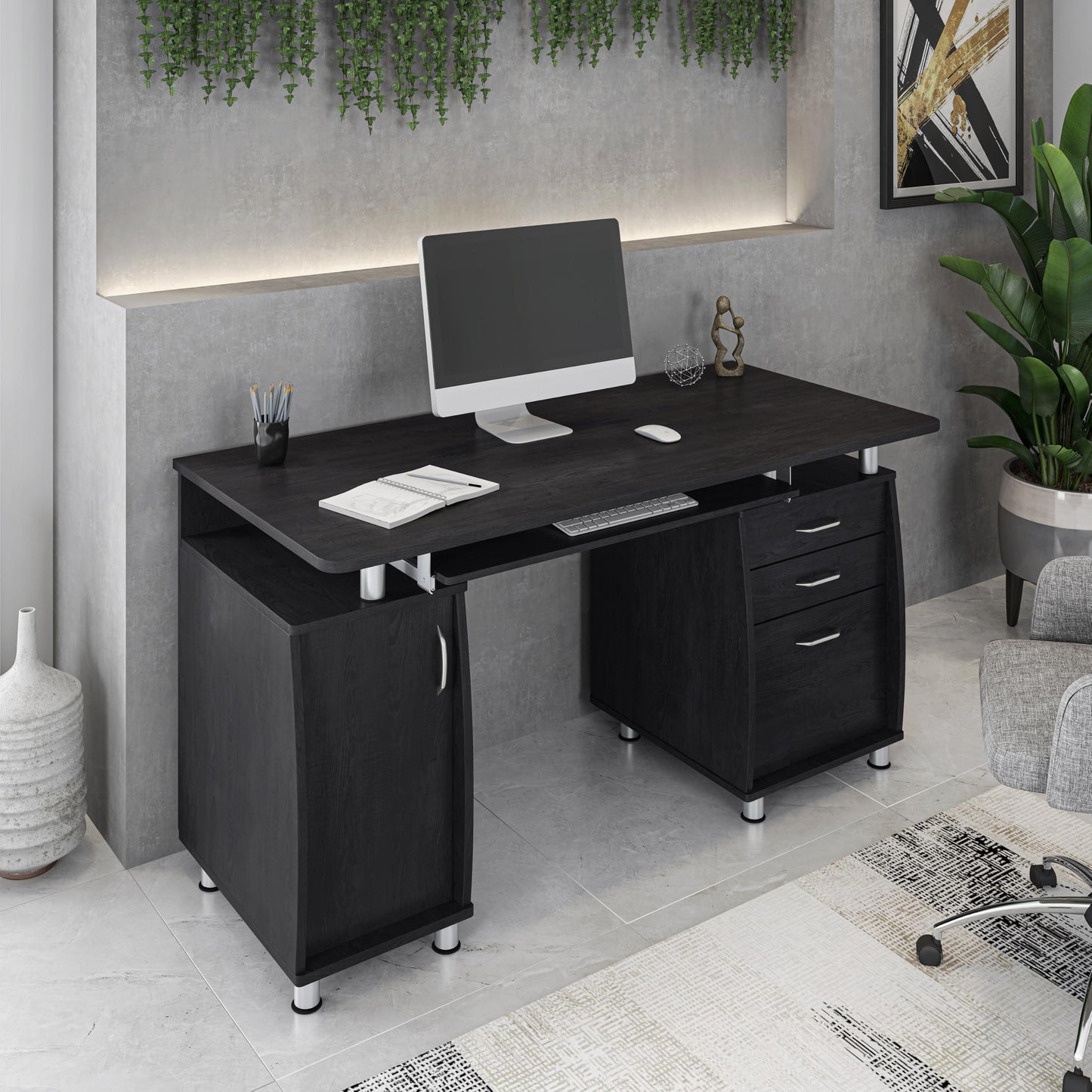 Techni Mobili 48''W Computer Desk with File Cabinet & Drawers, Espresso