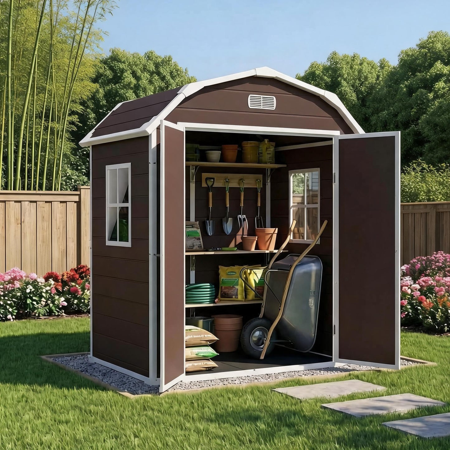 Shed, 6x4.5 ft Resin Storage Shed for Backyard, Durable All-Weather Storage and Sheds & Outdoor Storage, Large Outdoor Storage Box Style Outdoor Shed, Garden Resin Building, Brown