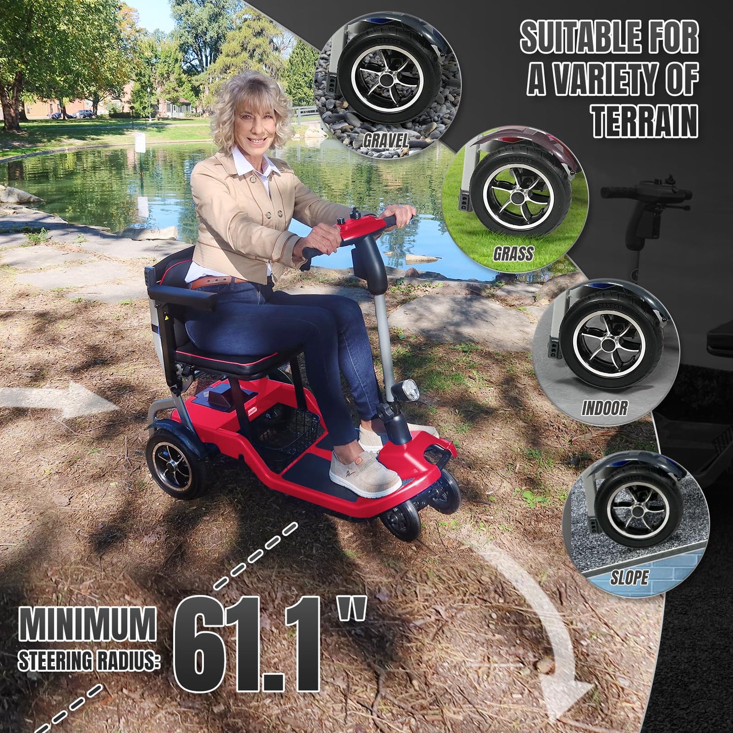 ZiiLIF R3b-Mobility Scooters for Seniors Adults Ultra Lightweight 37.5 Ibs Electric Powered Folding 4 Wheel Mobility Scooter with Cup Holder, Compact & Convenient for Travel Airline Approved, Red