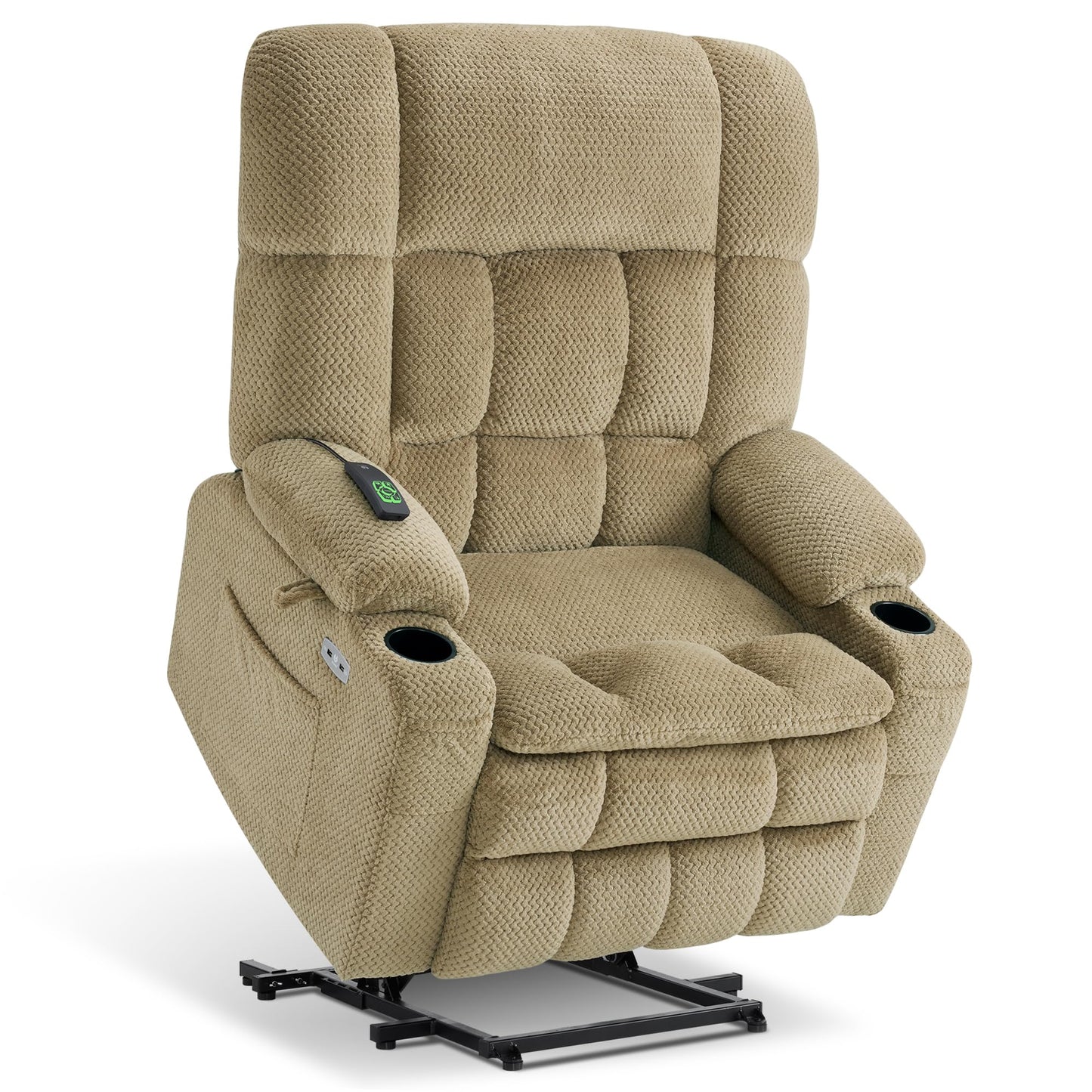 MCombo Oversized Power Lift Recliner Chair for Elderly, Dual Motor Lift Chair with Heat and Massage, Lay Flat Lift Chair for Big and Tall, Cup Holders, Fabric R7891 (Oversize, Beige)