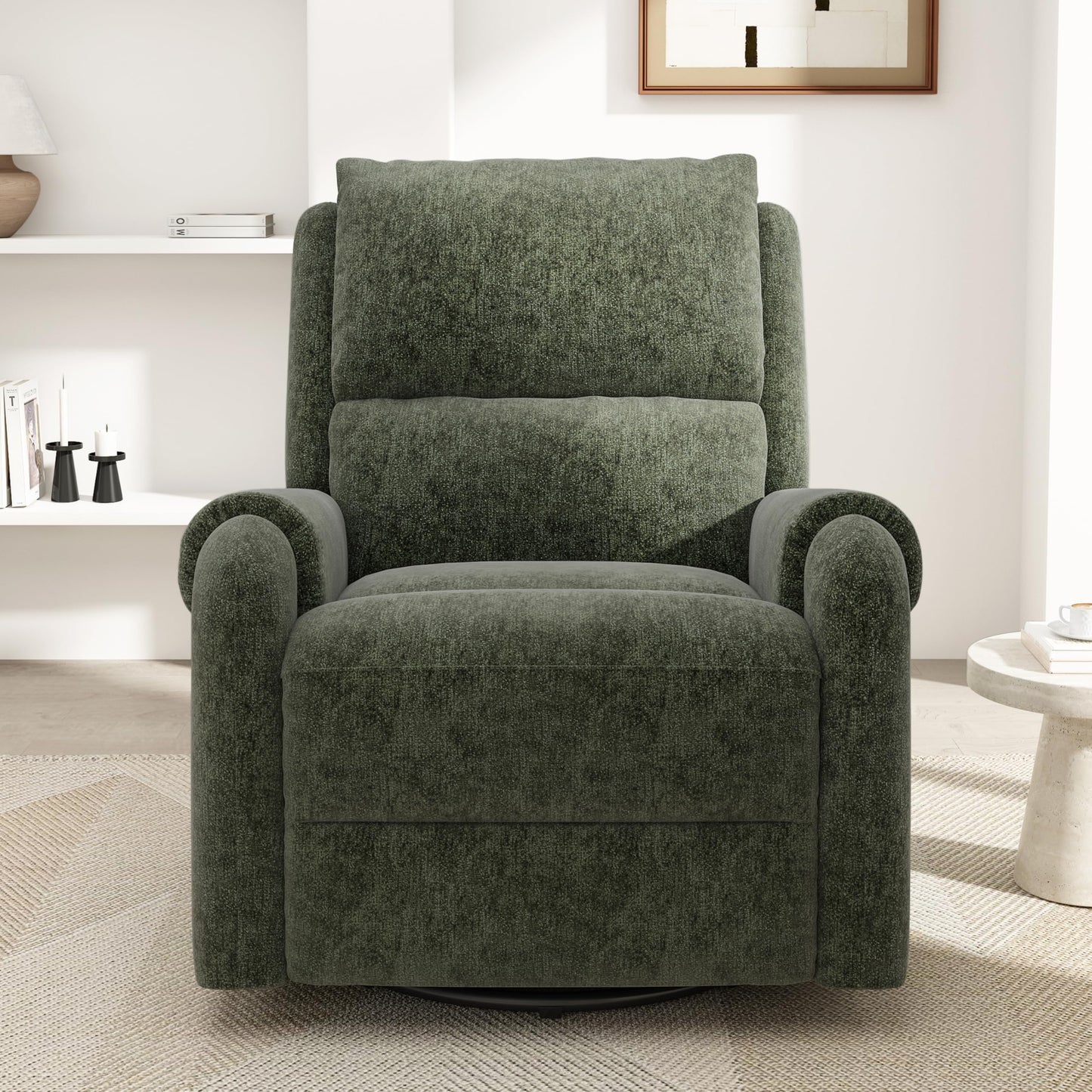 Christopher Knight Home Harper Massage Recliner Chair with 8 Modes, Chenille Upholstered Recliner Sofa, Swivel Massage Chair with a Side Storage Pocket for Living Room/Bedroom, Head Support, Green