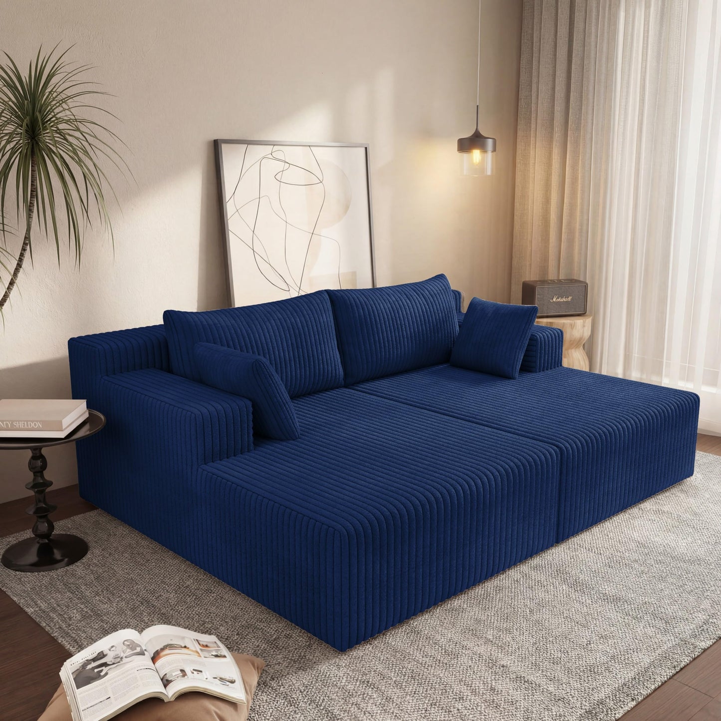 KEIKI 71" L Oversized Double Lounge Chaise Indoor, Corduroy Deep Seat Sectional Modular Couch Sleeper Loveseat Chair, Boneless Upholstered Reading Lazy Cloud Plush Sofa Bed for Living Room, Bedroom