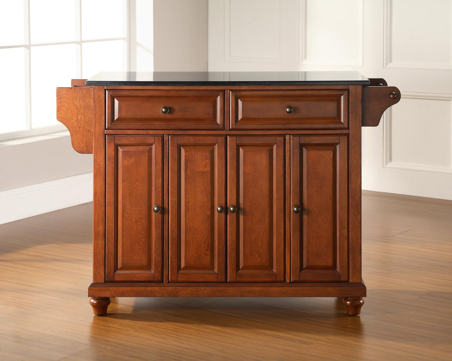 Crosley Furniture Cambridge Granite Top Rolling Kitchen Island Storage Cart, Microwave Stand, Spice Rack, Cherry