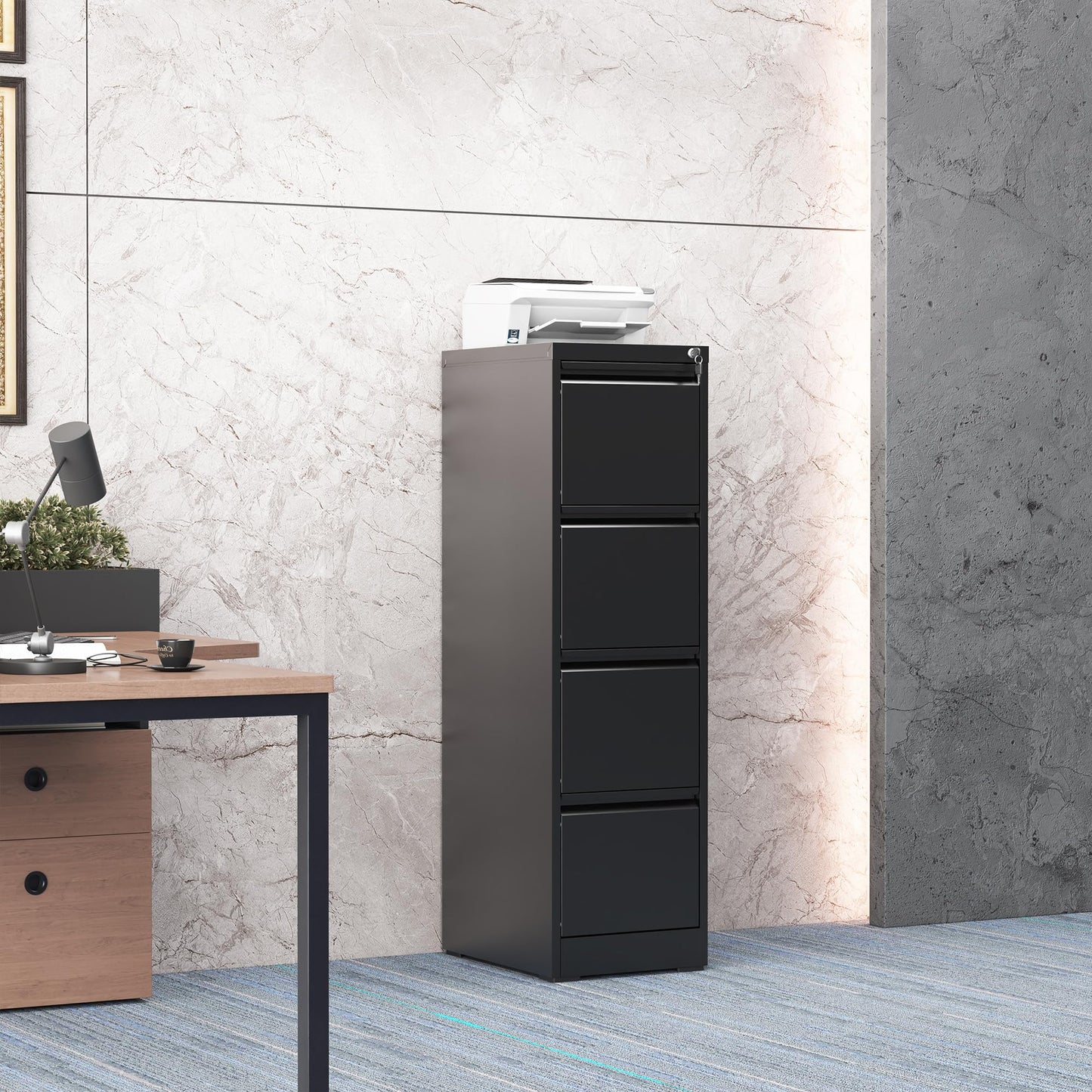 FOSTOKO 4 Drawer File Cabinet with Lock, Steel Vertical Filing Storage Cabinet for Home Office, Heavy-Duty File Cabinets for Letters/Legal/A4 (Require Assembly, Black)