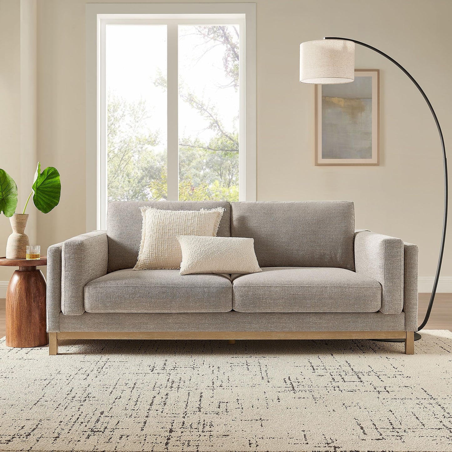 Modway Roscoe 81 Inch Fabric Sofa in Pewter - Comfortable Upholstered Deep Seat Couch for Living Room, Apartment, or Office Seating