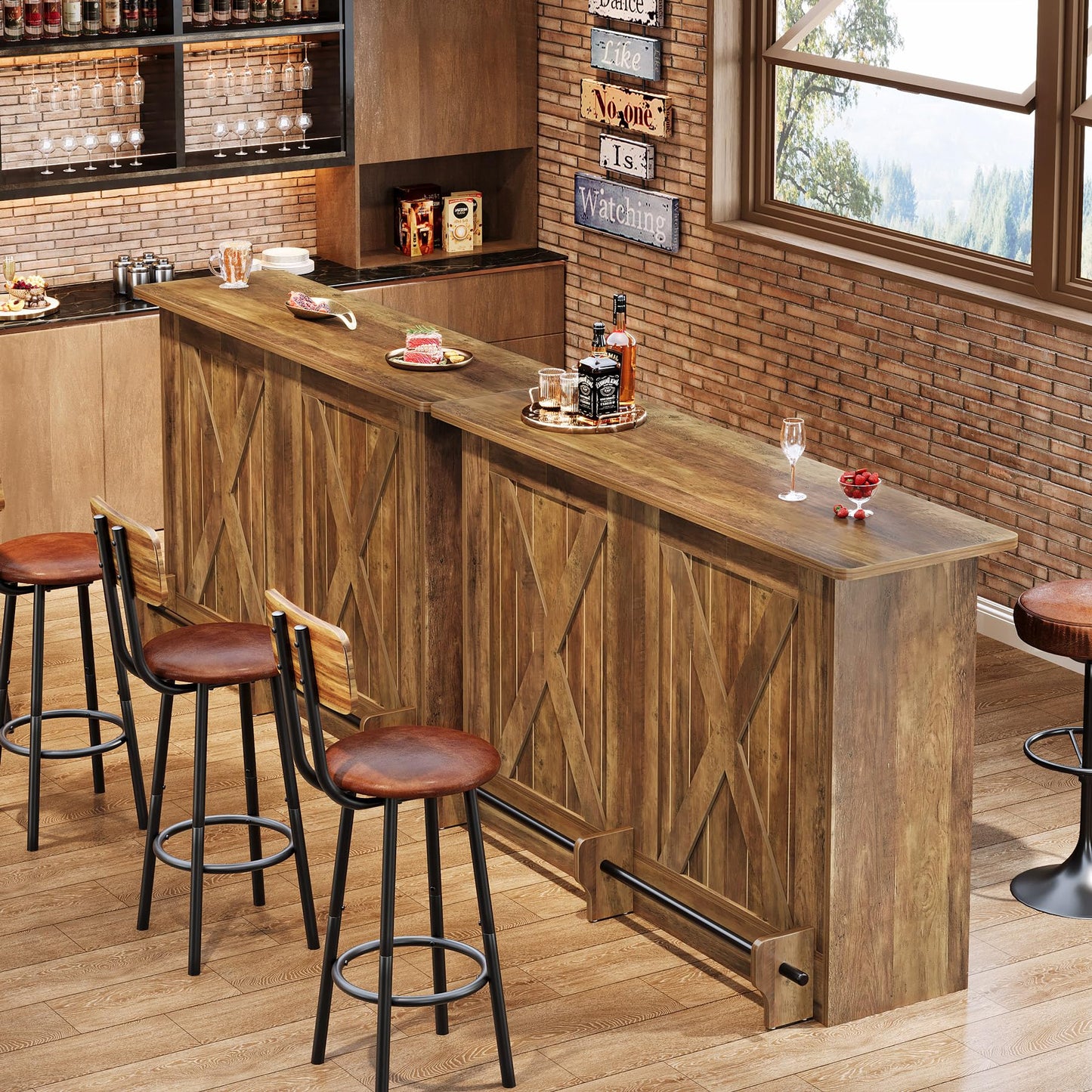 Tribesigns 63-Inch Bar Table, 2-Tier Bar Cabinet Height Pub Table with Footrest, Modern Coffee Cabinet for Home Kitchen, Large Home Unit Liquor Furniture, Bistro, Dining Room, Living Room (1, Brown)