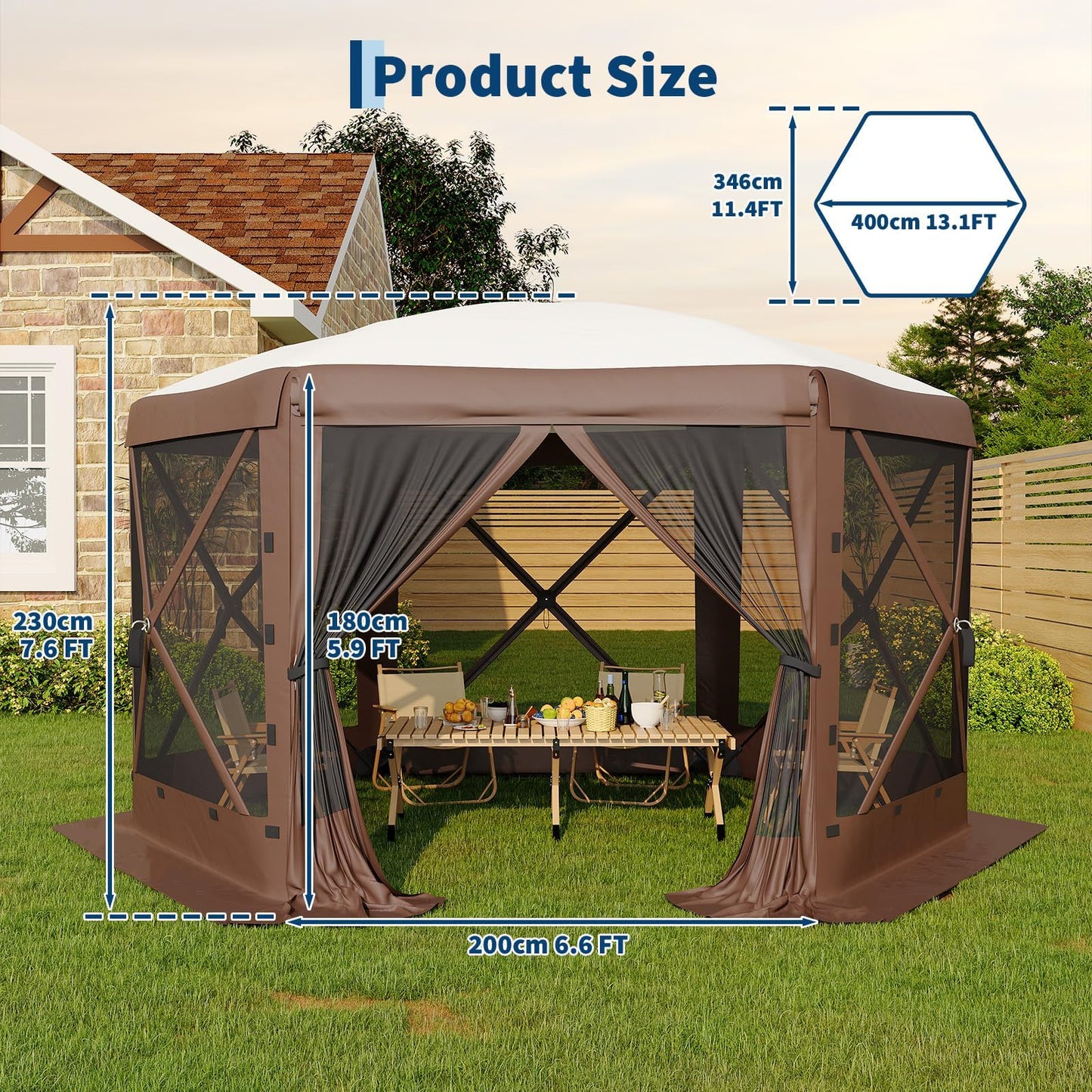 Garvee 13x13FT Pop-Up Canopy Tent | Instant Setup | Spacious 6-Sided Shelter | Detachable Wind Cloths, Beige & Khaki