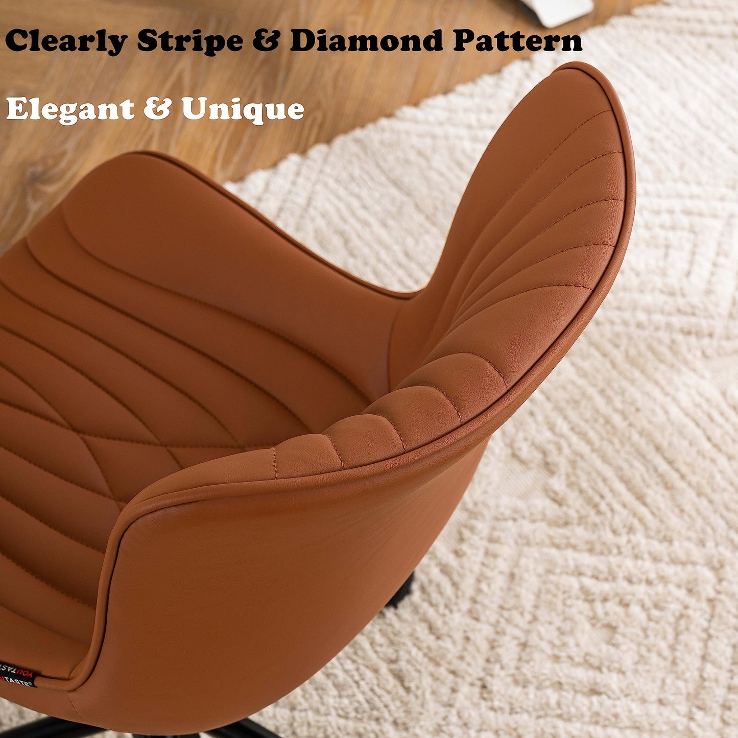 YOUTASTE Coffee Brown Office Chair Modern Armless Desk Chair with Wheels Adjustable Swivel Rocking Rolling Computer Study Chairs Faux Leather Sewing Chairs with Back Stylish Vanity Chair