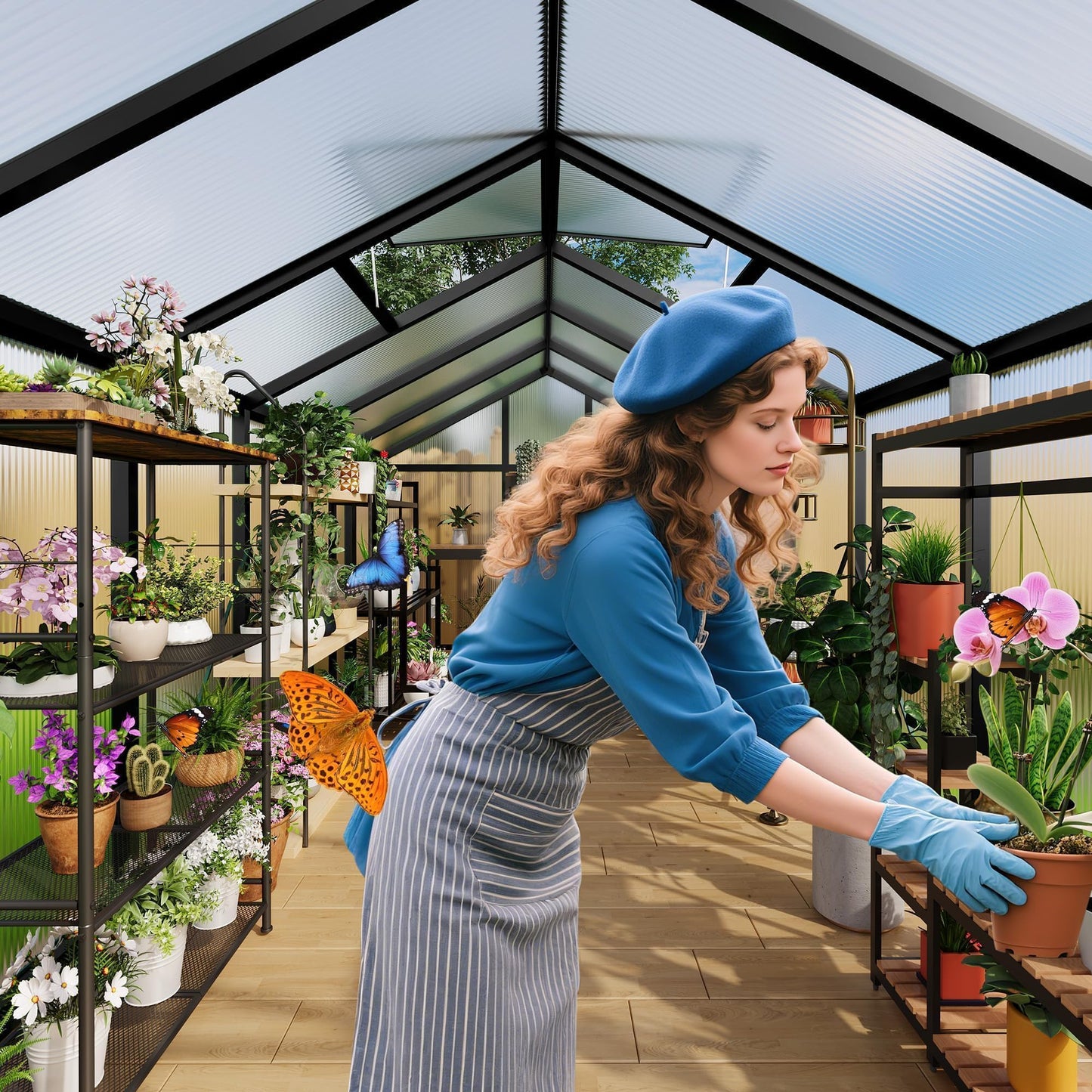 6x10 FT Greenhouse, Easy Assembly Aluminum Polycarbonate Greenhouses for Outdoors with Roof Vent, Large Aluminum Walk-in Greenhouse for Sunroom Patio, Backyard, Garden, Sliding Lockable Door, Black