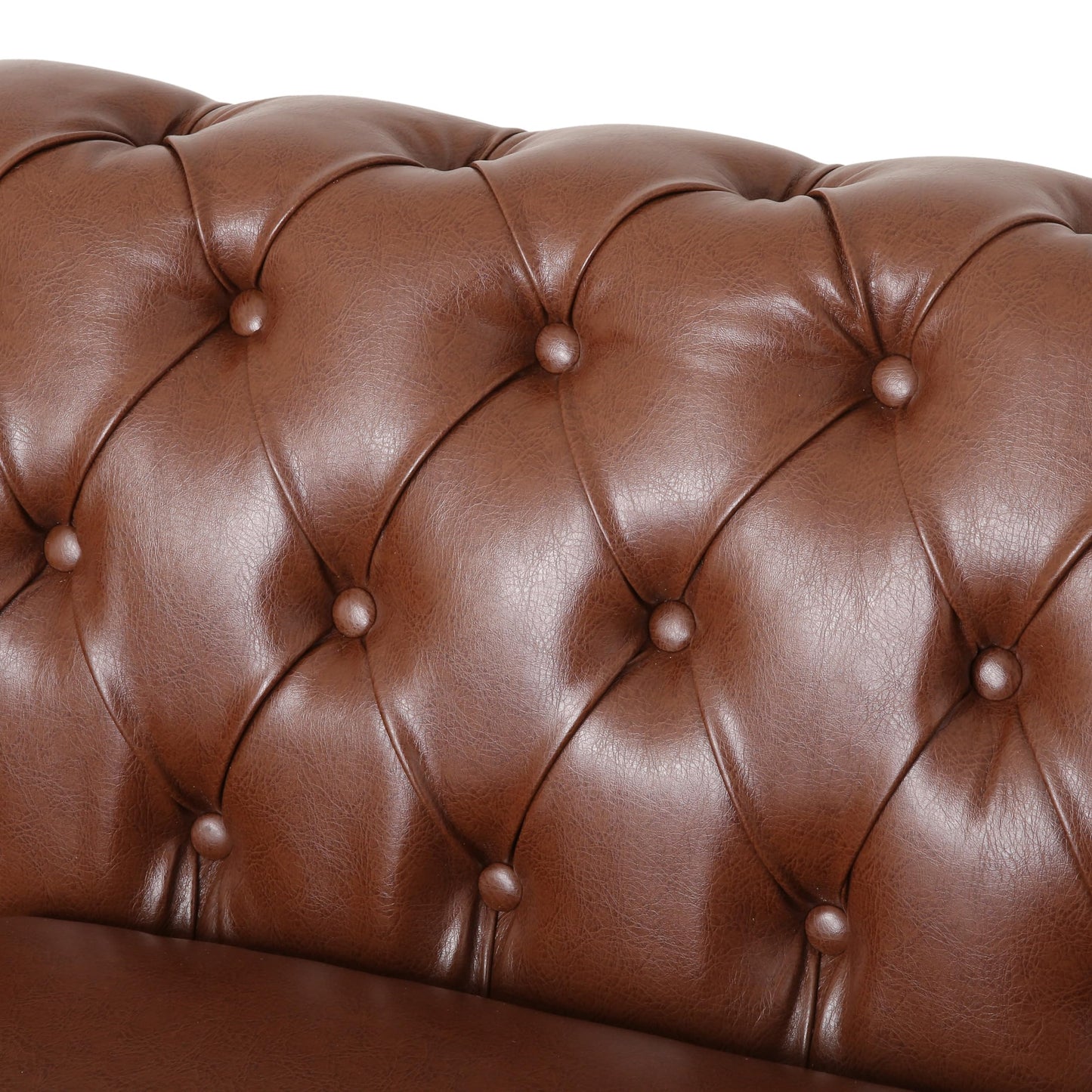 Merax PU Chesterfield Sofa, Retro Style Upholstered 6 Seater Leather Rolled Arm Couch for Living Room Bedroom Office, Light Brown