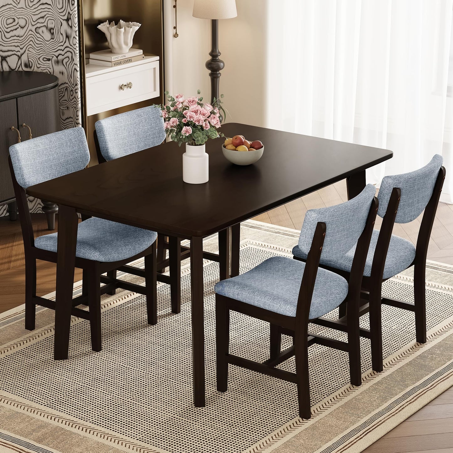 Merax Merax Farmhouse 47" Rectangular Dining Table, Solid Wood Kitchen Table Fits up to 4,Space Saving, Easy Assemble Espresso