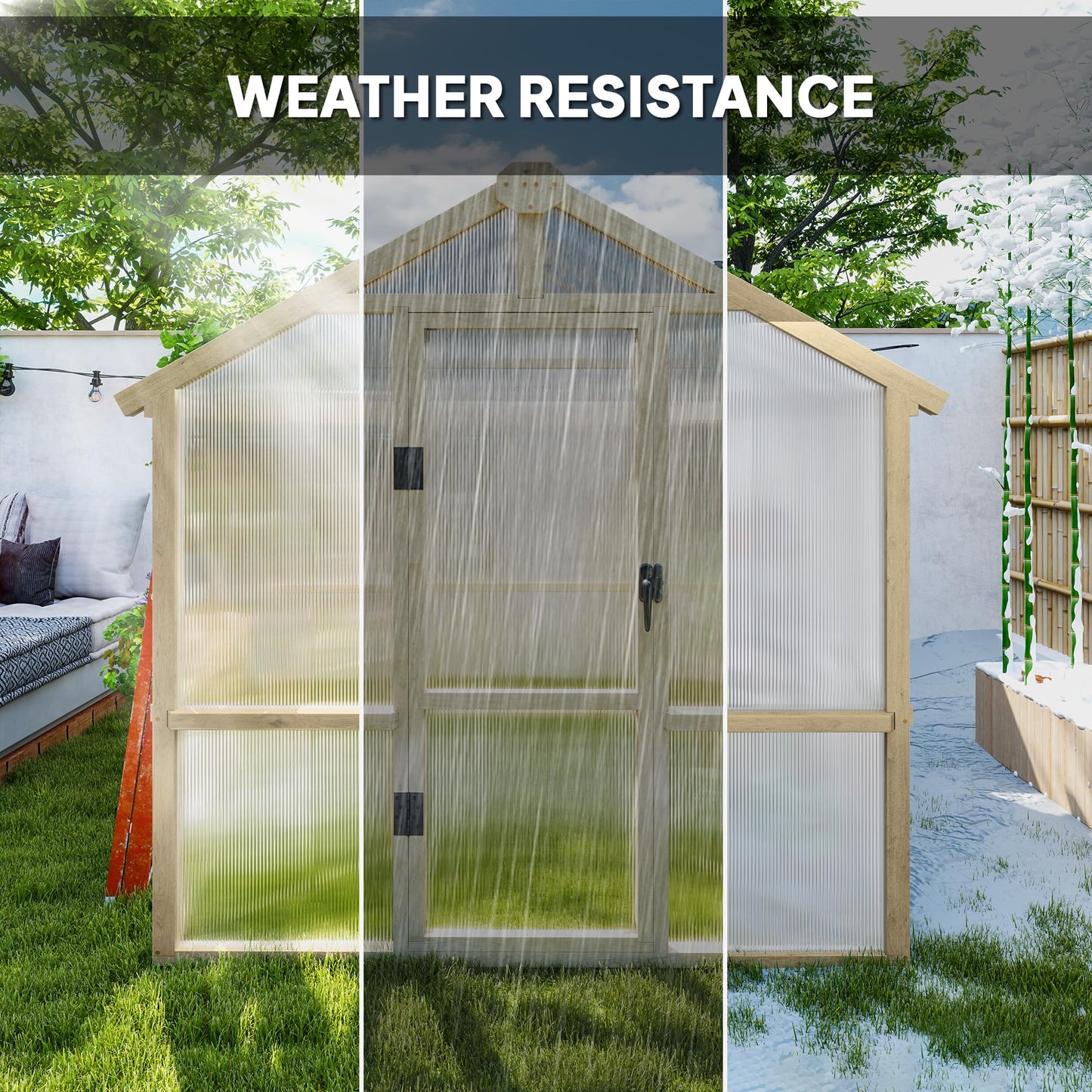 Outsunny 6.6' x 8' Walk-in Polycarbonate Greenhouse with Thickened Panels, Wooden Greenhouse with Lockable Door, Roof Vent for Outdoors, Winter Sunroom for Patio Backyard Garden, Brown