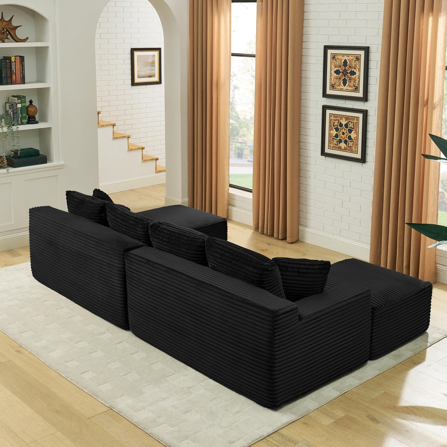 U-Shaped Compressed Modular Foam Sofas Symmetrical Boneless Cloud Sectional Couch with 2 Ottomans, Plush Corduroy Corner Sofa