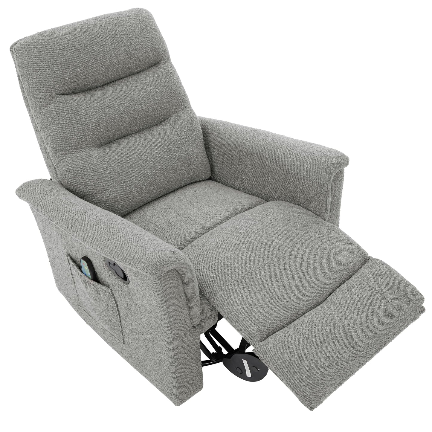 Merax Manual Recliner Chair Rocking & 270° Swivel Recliner with 8-Point Massage Function and Adjustable Backrest, Chenille Recliner for Living Room, Nursery, Bedroom, Grey