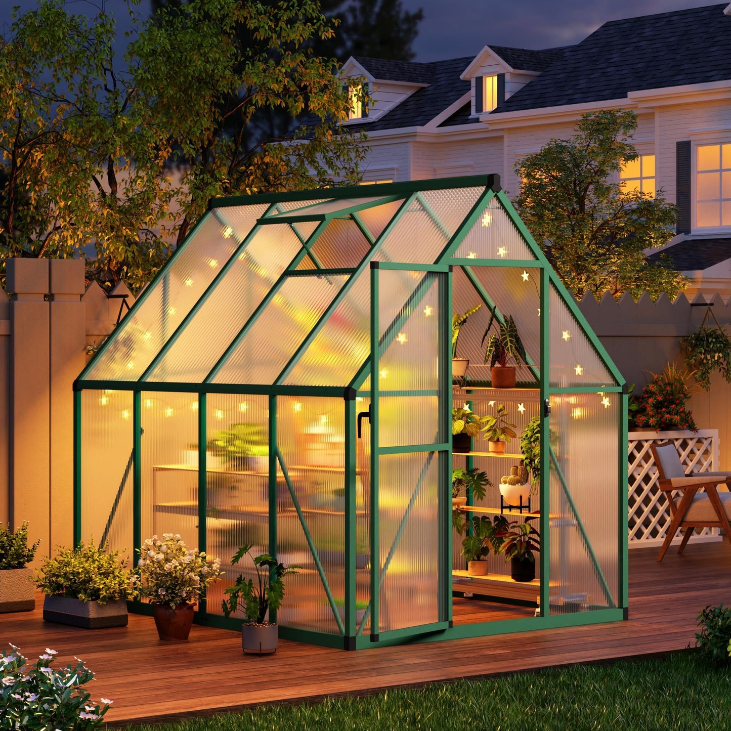 Heavy Duty 6x7 FT Polycarbonate Greenhouse Kit, Reinforced Frame, Lockable Door, UV Protection, Roof Vent, All Weather Small Walk-in Green House for Outdoors, Garden or Patio