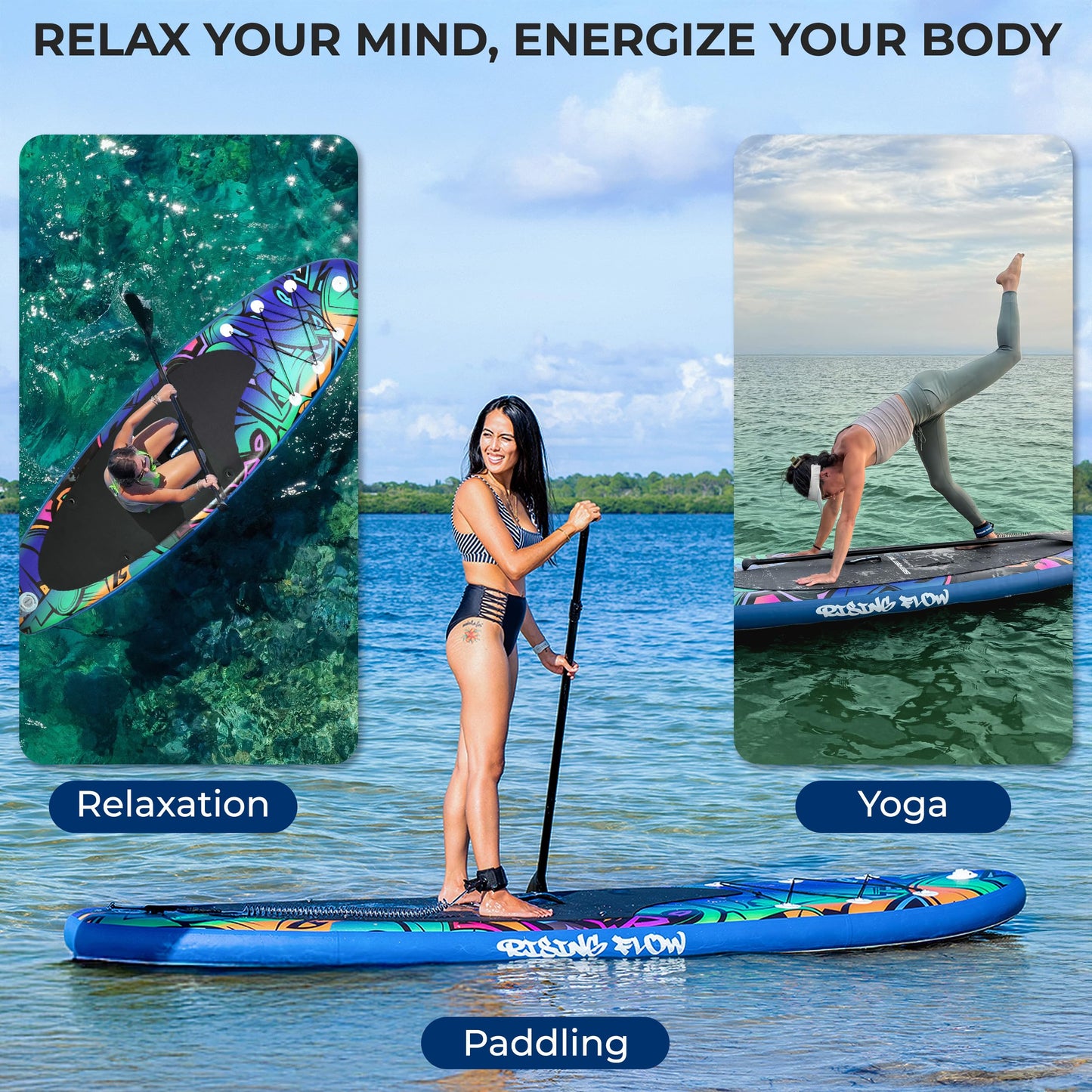 SereneLife 10’6” Inflatable Stand Up Paddle Board with Premium SUP Accessories - 32” Wide Stable Design with Non-Slip EVA Deck Pad, for Youth and Adults, 350 lbs. Capacity