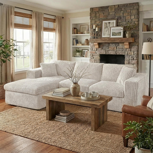 105" Boneless Couches for Living Room, L Shaped Modular Sectional Sofa Couch with Deep Seat, Cloud Foam Couch with Oversized Chaise, Plush Corduroy Sofa No Assembly Needed