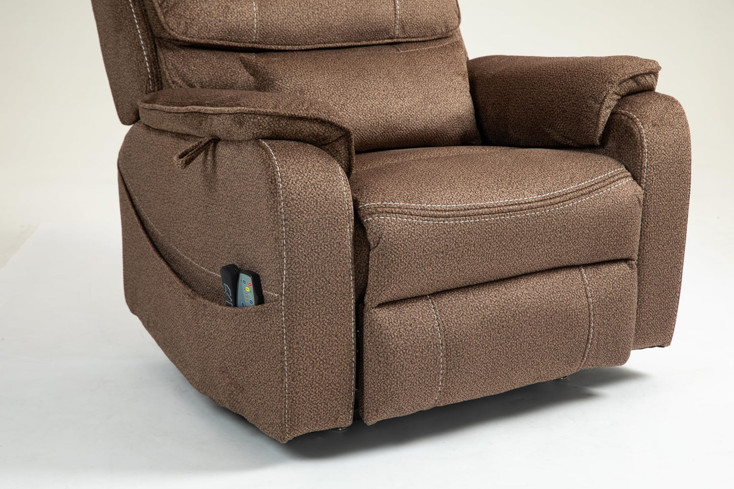 Ball & Cast Lift Recliner Chair with Sides Pockets,Lounge Relax Single Sofa W/Maximum Adjustable Tilt 180 Degrees and Multi-Function Massage & Heat,Armrests W/Cup Holder,for Living Room,Brown