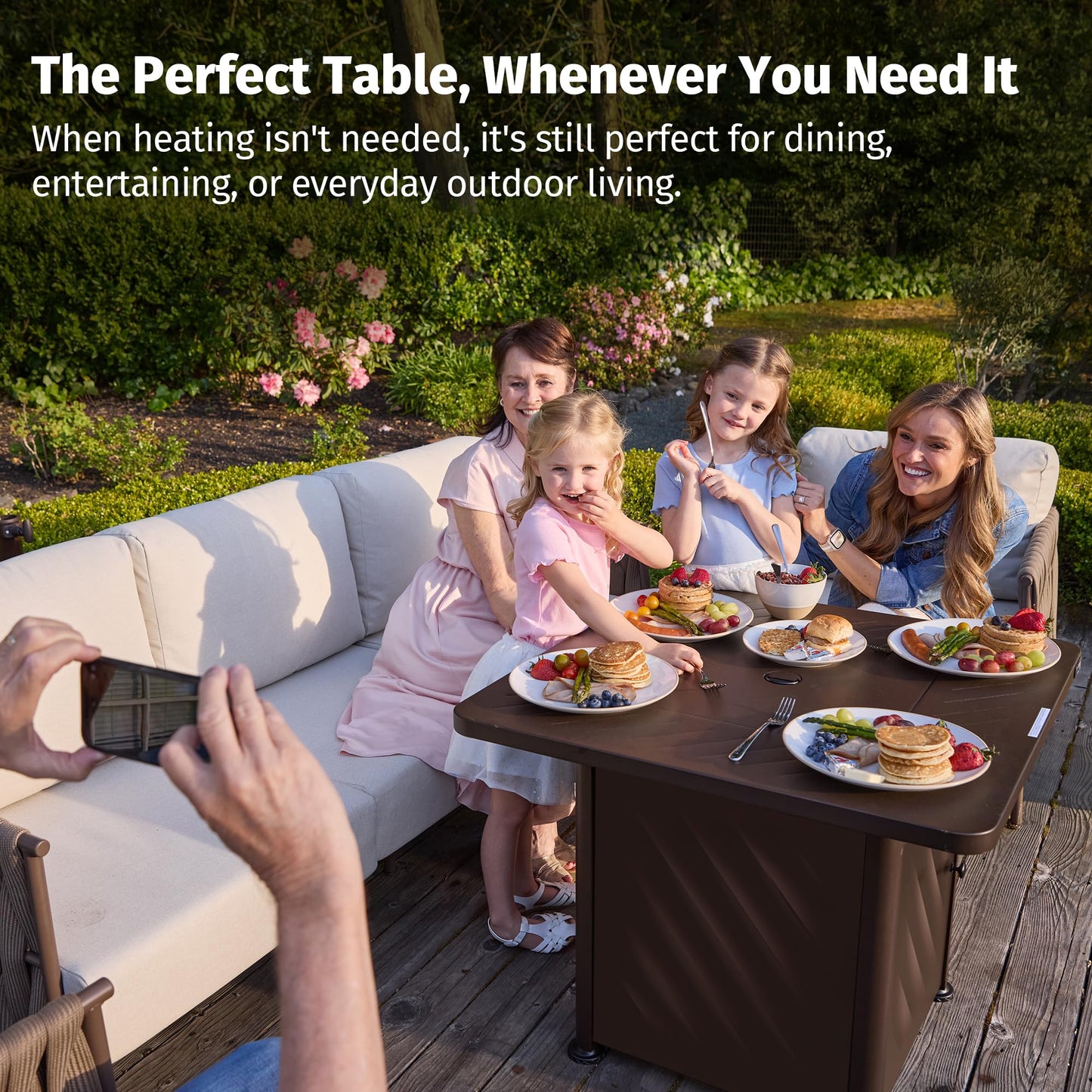 East Oak 28” Outdoor Propane Fire Pit Table | 52,000 BTU Gas Fire Pit for 2-4 People with Space-Saving Hock Lid, Mesh Pocket & Lava Rocks | CSA Certified Safe for Patio, Deck, Backyard, Brown