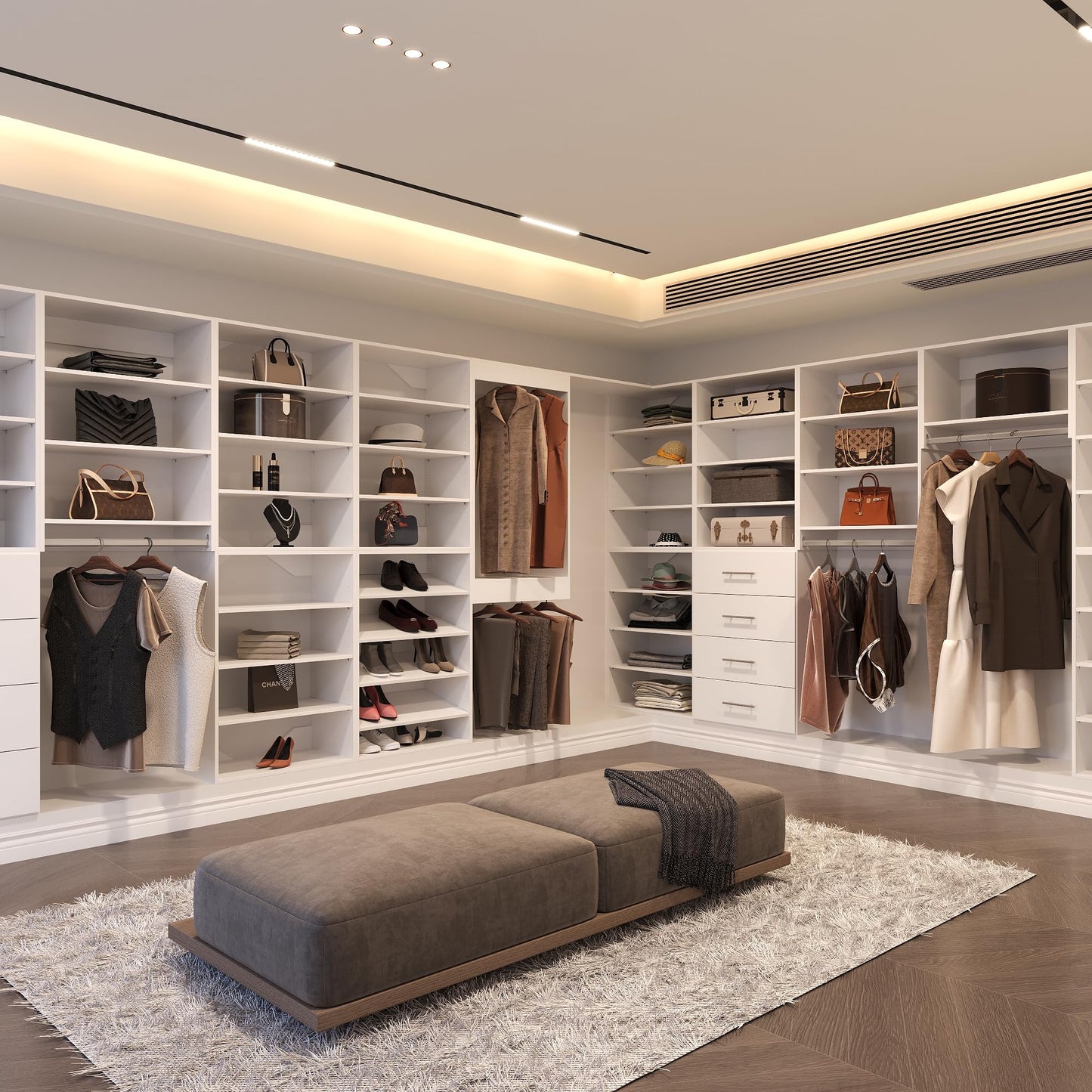 MODCART Modular Closet System, 60" Wide Closet Organizer System with Hanging and Towers, Wood Tower Closet Storage for Walk In Closets, Wall Mounted Wardrobe Organizer Kit System, Bedroom, White