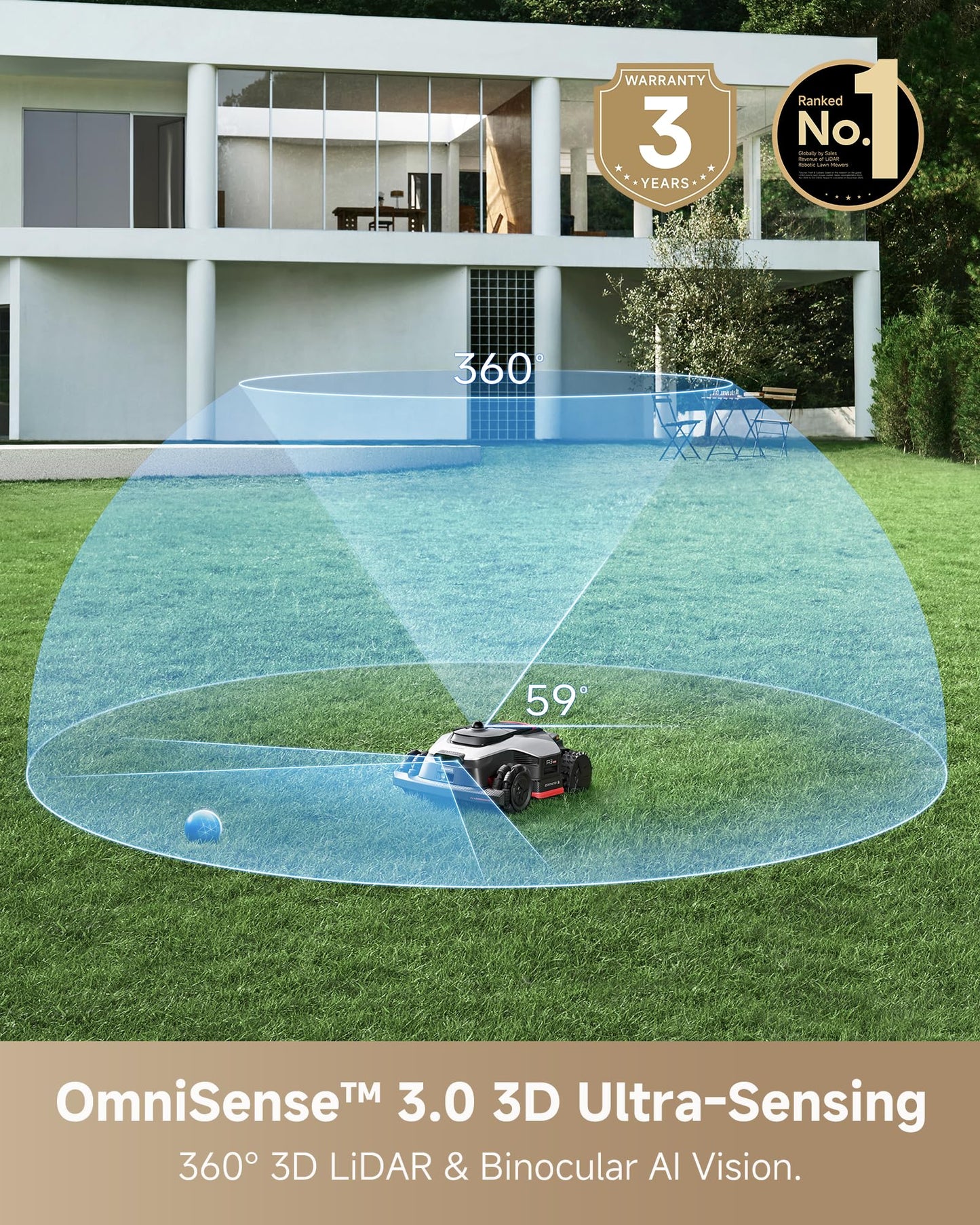 DREAME LiDAR 3500 Robot Lawn Mower A3 AWD Pro Wire Free No RTK, 4WD for 38.7° Slopes, Dual AI Vision Robotic Lawn Mowers,Dual-Disc Cutting 15.8" Width, Smart Zero-Edge, App Control for 0.87 Acre