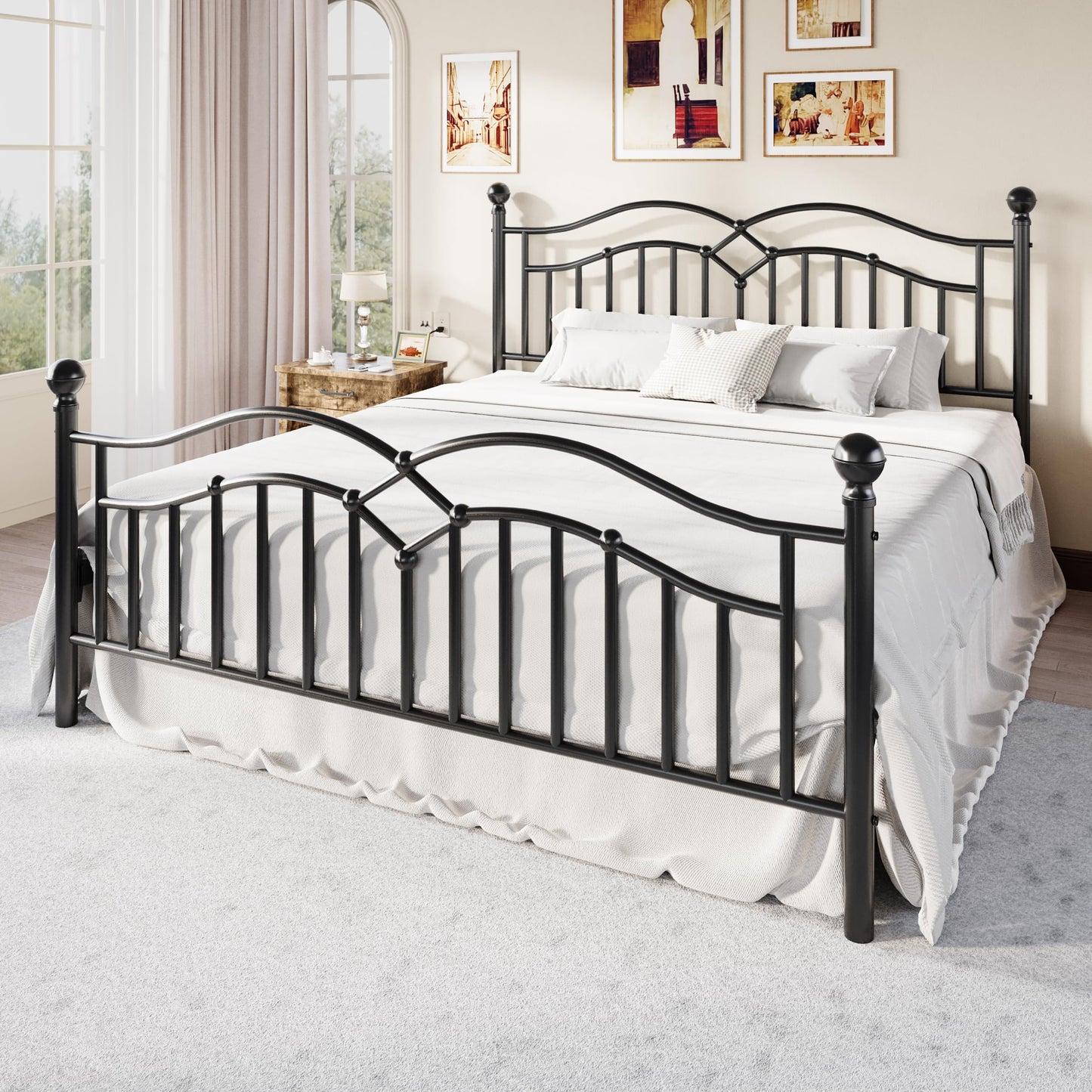 SHA CERLIN Vintage King Metal Bed Frame with Headboard and Footboard, Heavy Duty Platform Bed Frame, 12.4" Under-Bed Storage, Noise-Free, No Box Spring Needed, Easy Assembly, Black