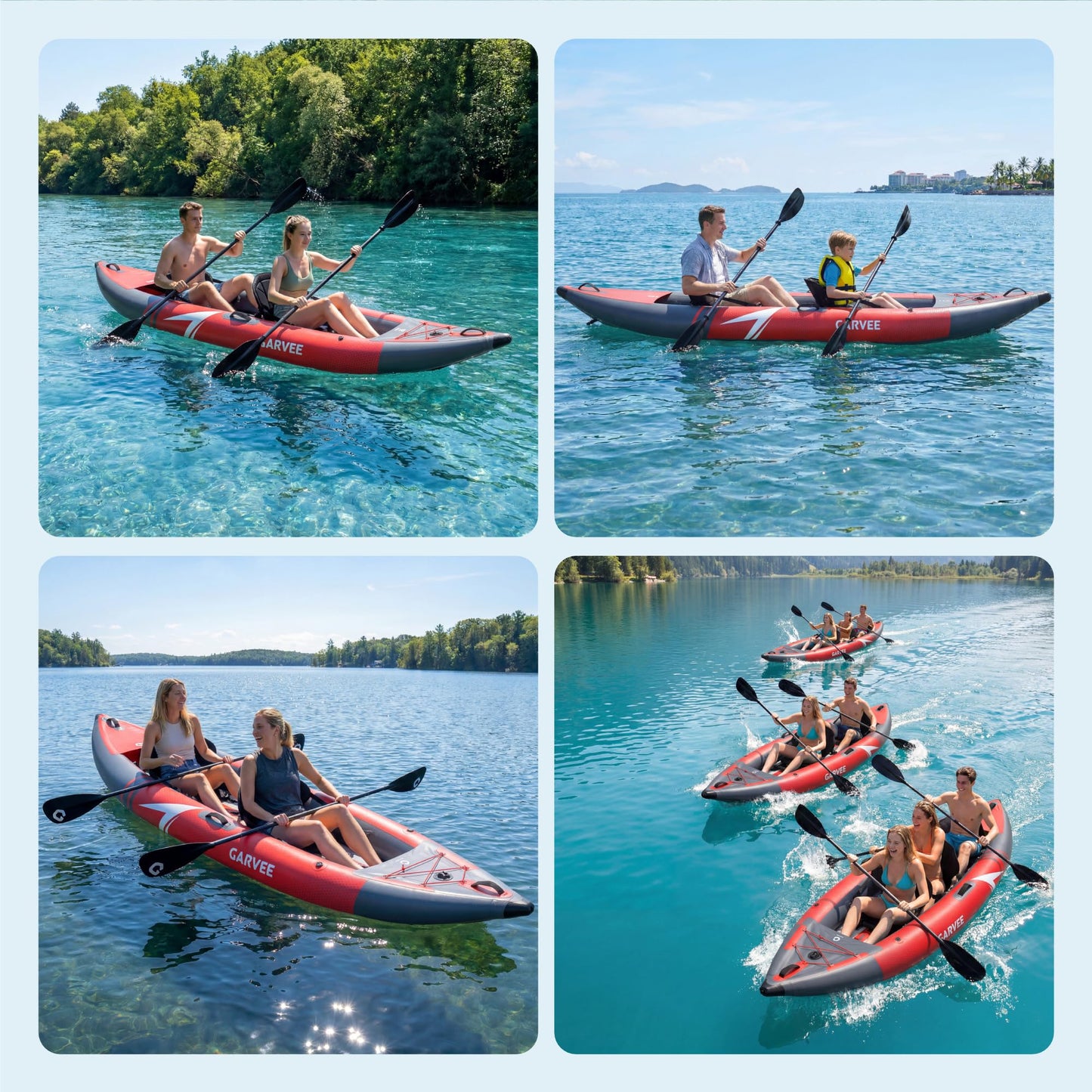 Portable Inflatable Kayak, 2 Person Tandem Recreational Kayak, Kayak Set for Adults and Kids with Paddle, Seat, Pedal, Hand Pump and Bag, Red and Grey Fishing & Touring Kayaks for Beginners