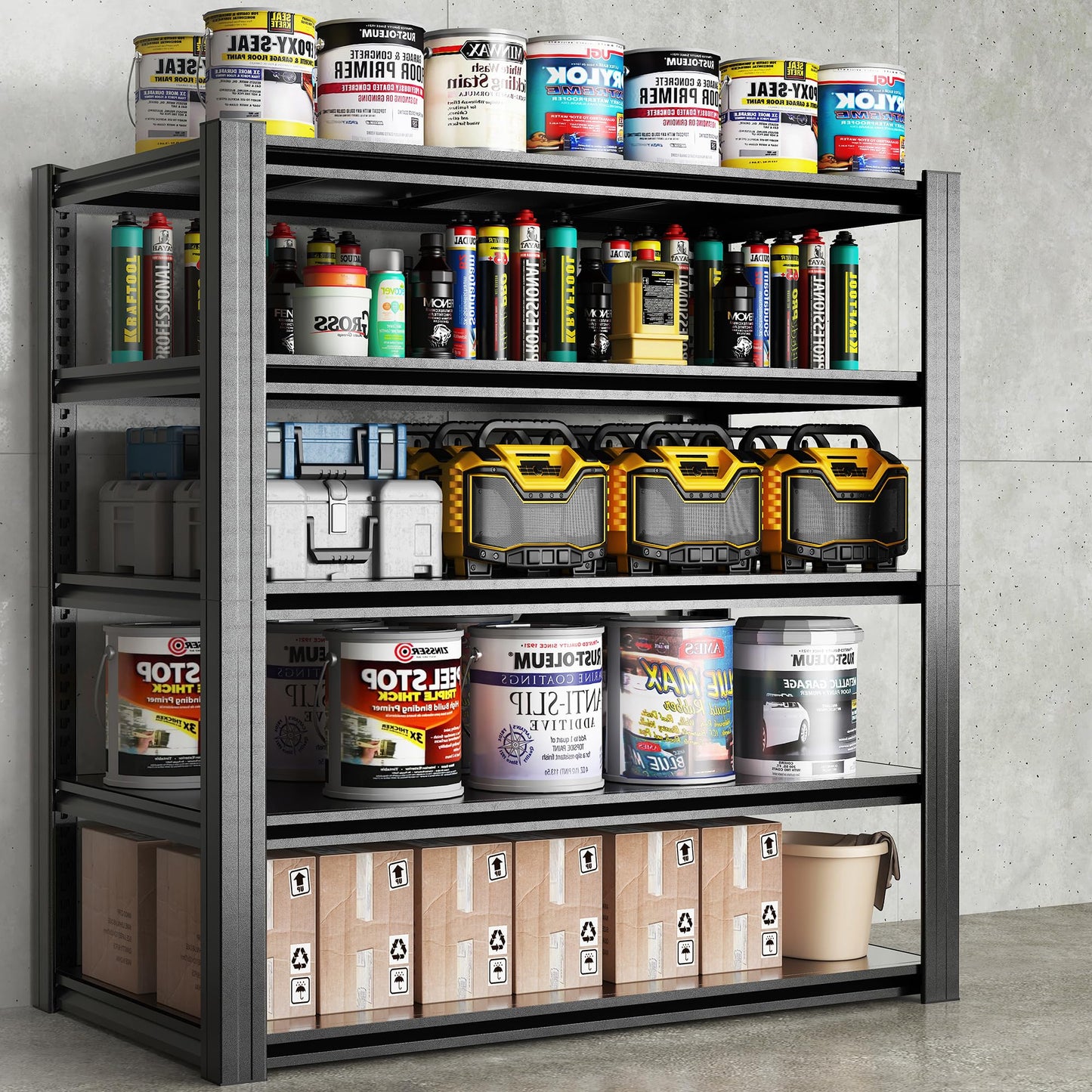 EKJ 72" H Shelving Unit 5 Tiers Heavy Duty Garage Shelving 3000LBS Storage Racks Adjustable Metal Shelves Industrial Utility Rack for Garage, Workshop, Basement, Home Office 72" H*47.2W*23.6D